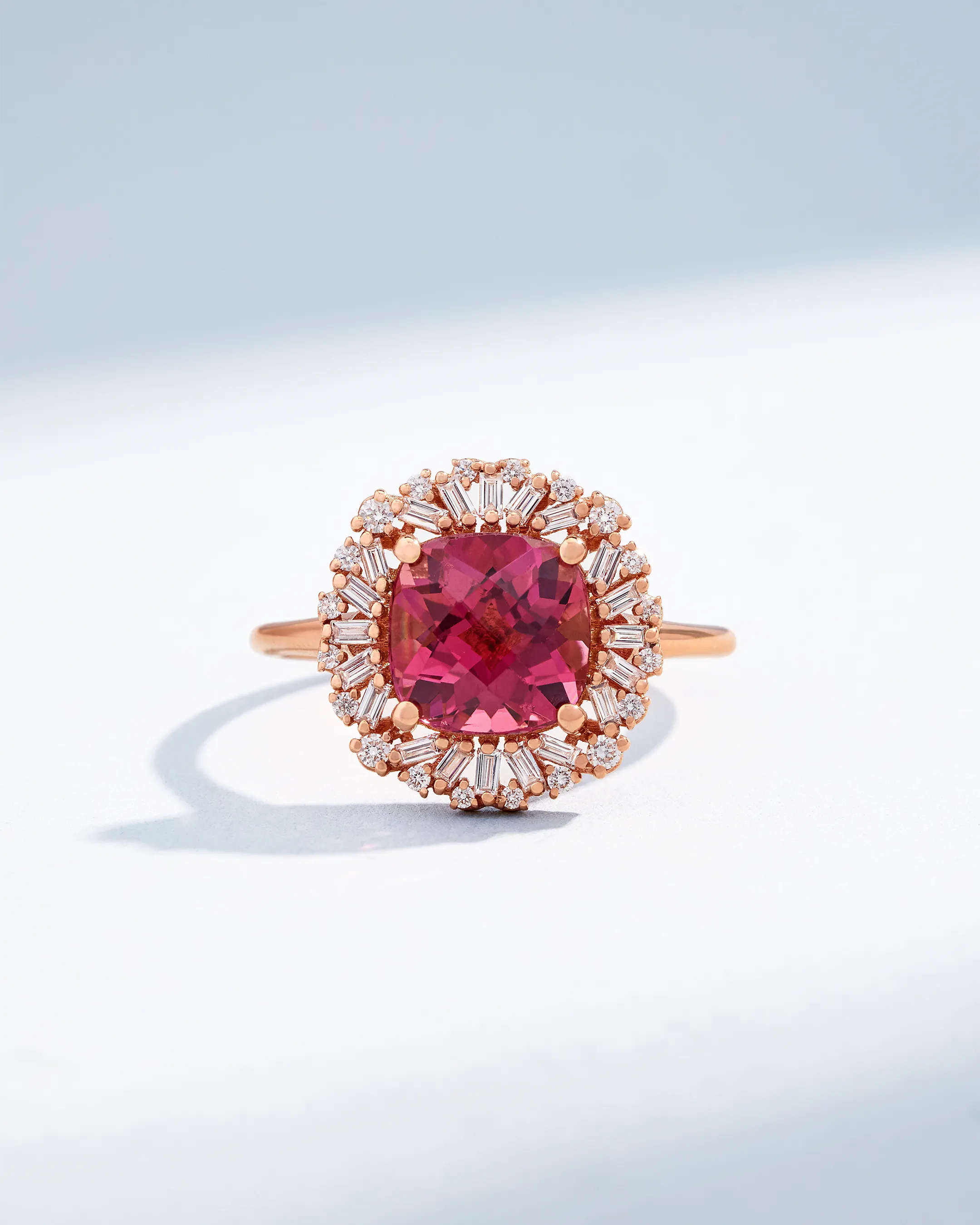 Suzanne Kalan One of a Kind Cushion-Cut Dark Pink Sapphire Ring in 18k rose gold