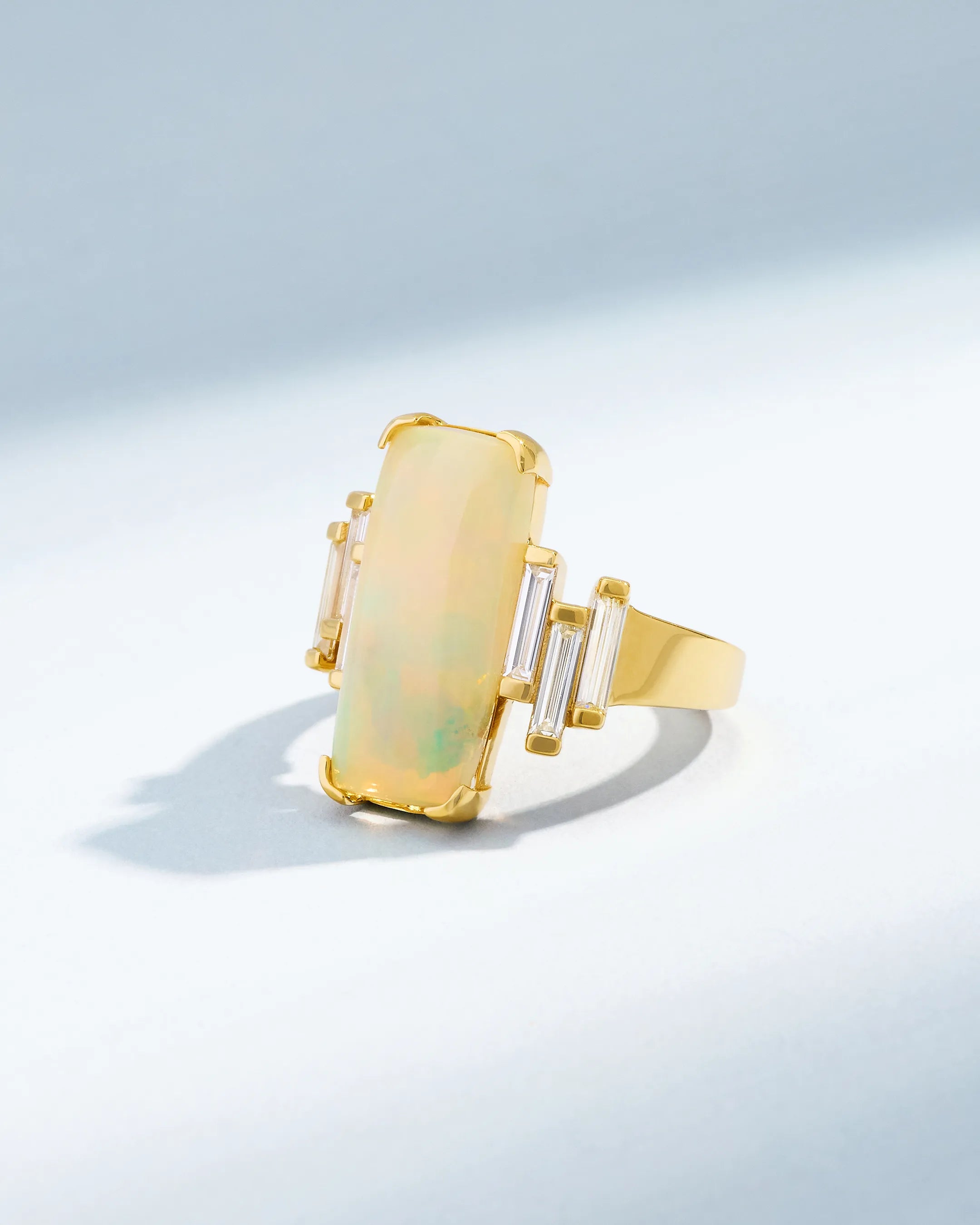 Suzanne Kalan One of a Kind Elongated Cabochon-Cut Ethiopian Opal Ring in 18k yellow gold