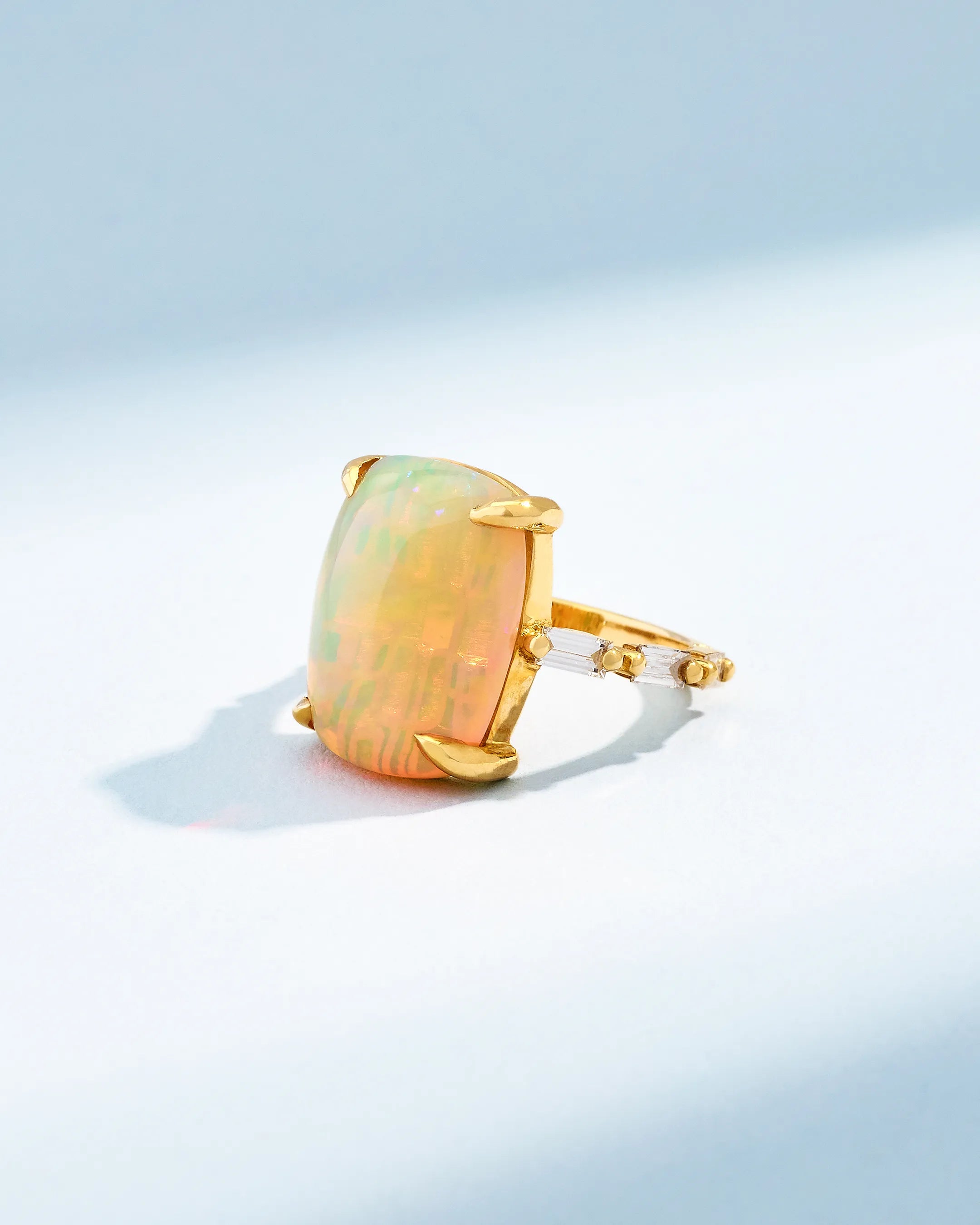Suzanne Kalan One of a Kind Cushion Cabochon Ethiopian Opal Ring in 18k yellow gold