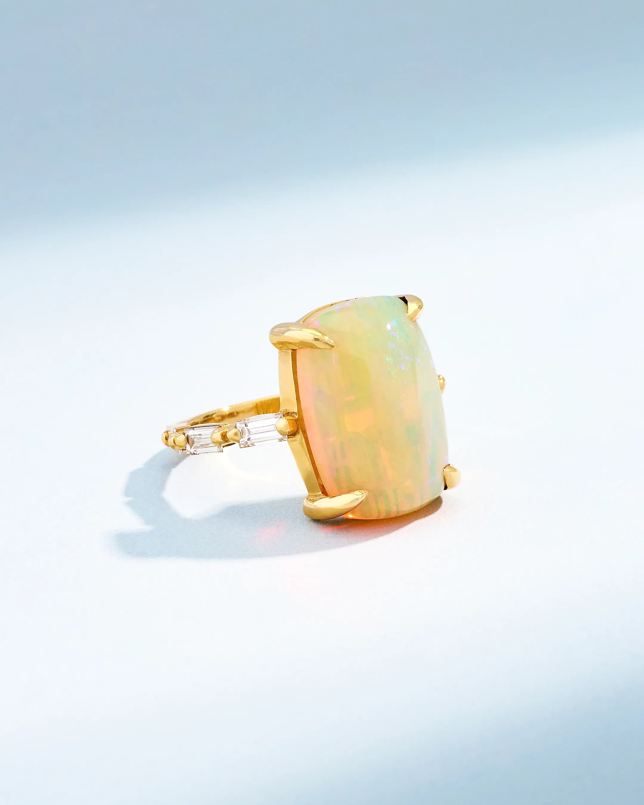 Suzanne Kalan One of a Kind Cushion Cabochon Ethiopian Opal Ring in 18k yellow gold