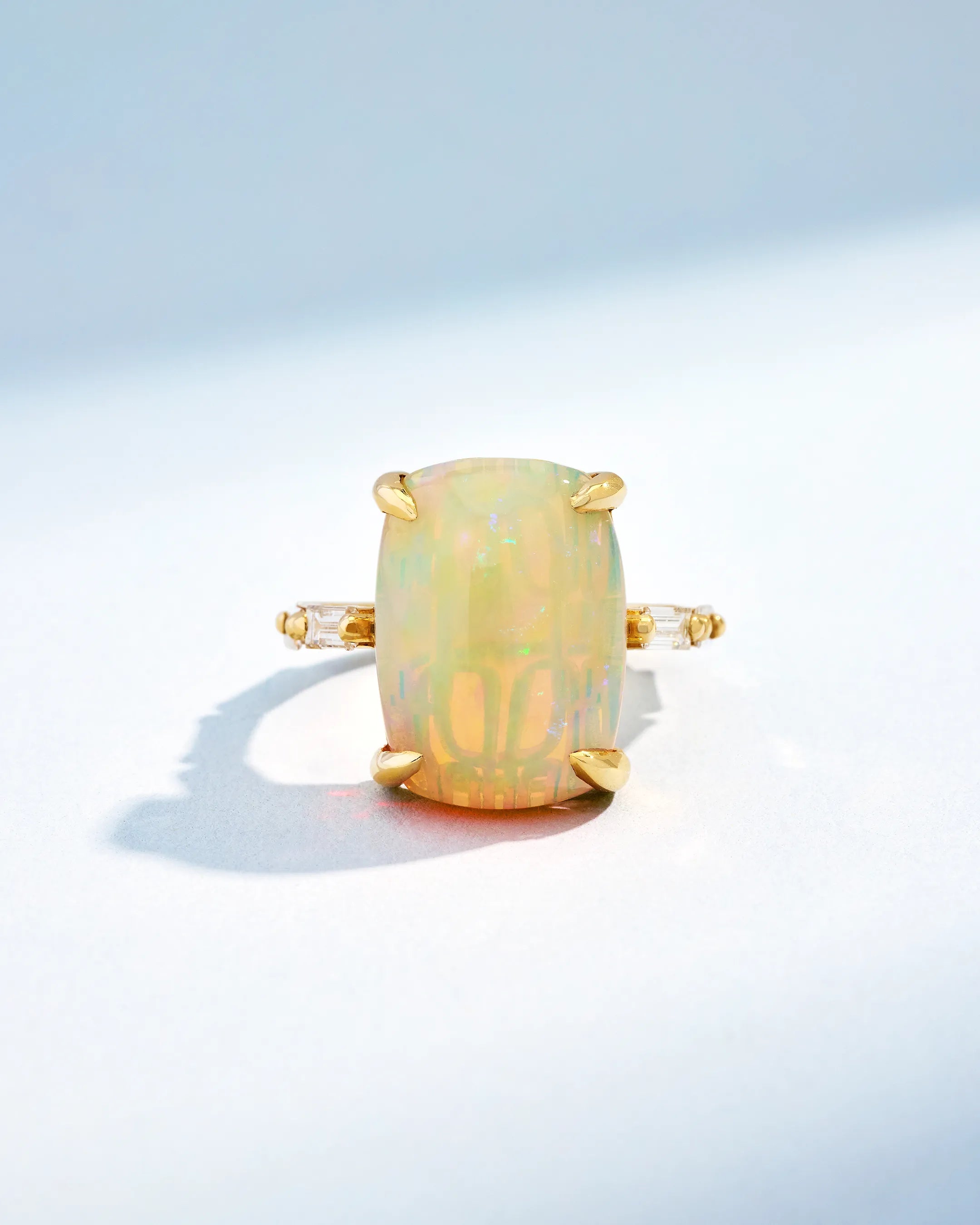 Suzanne Kalan One of a Kind Cushion Cabochon Ethiopian Opal Ring in 18k yellow gold
