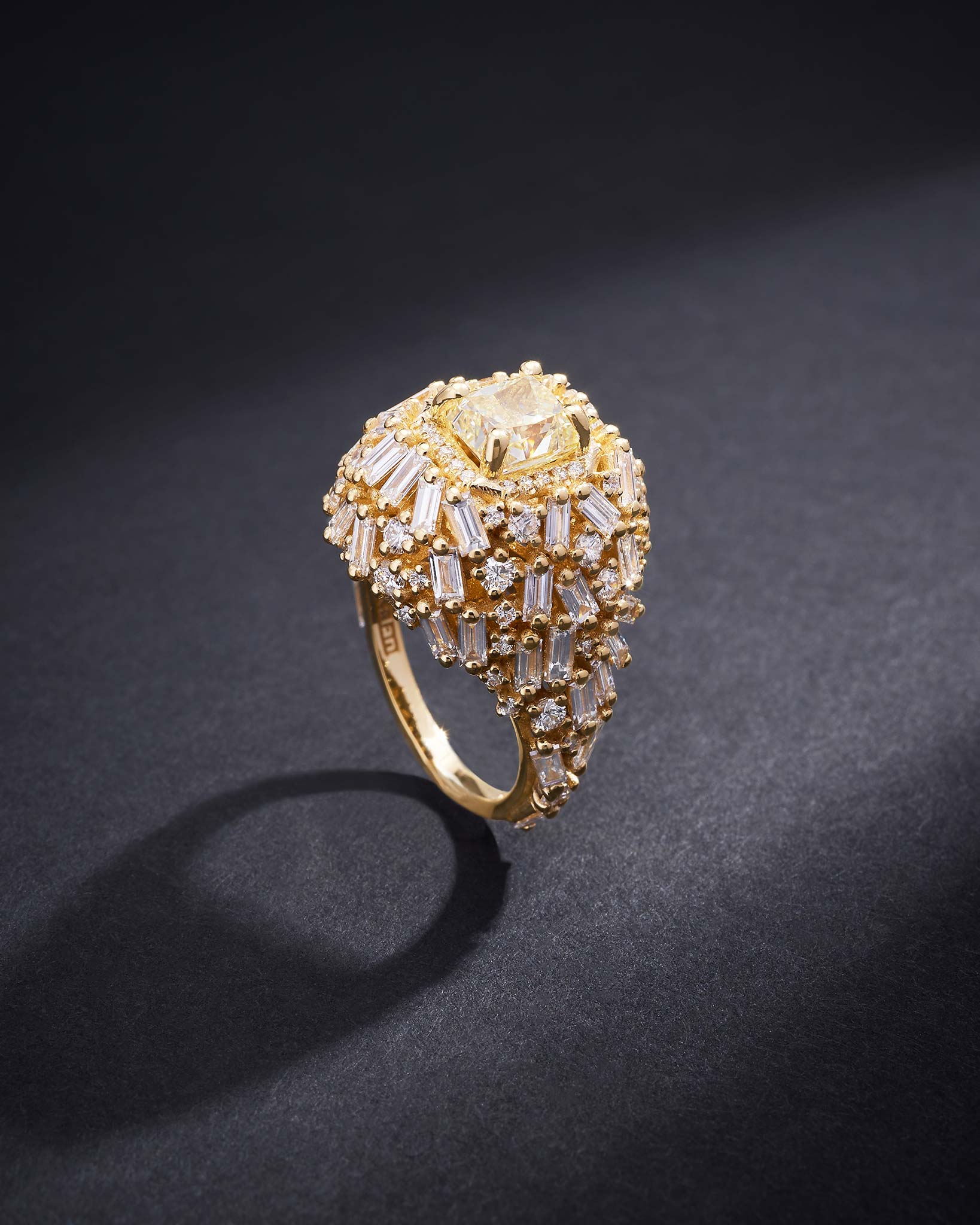 Suzanne Kalan One of a Kind Fancy Yellow Diamond Lion's Mane Ring in 18k yellow gold