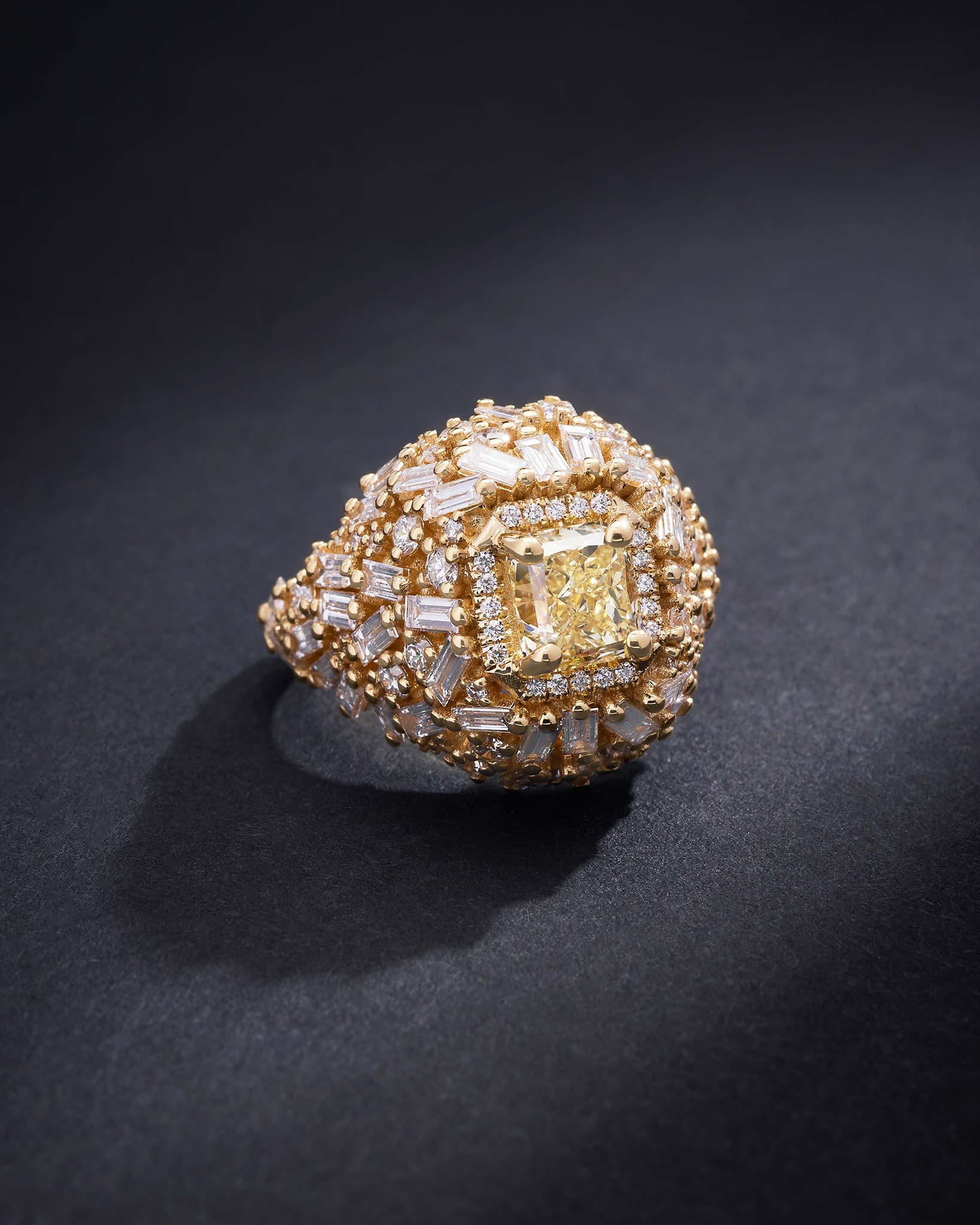 Suzanne Kalan One of a Kind Fancy Yellow Diamond Lion's Mane Ring in 18k yellow gold