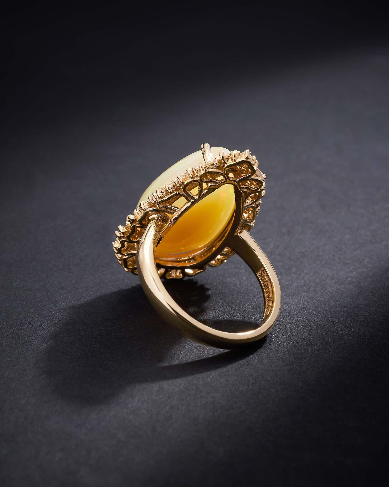 Suzanne Kalan One of a Kind Pear Shaped African Opal Sunburst Ring in 18k yellow gold