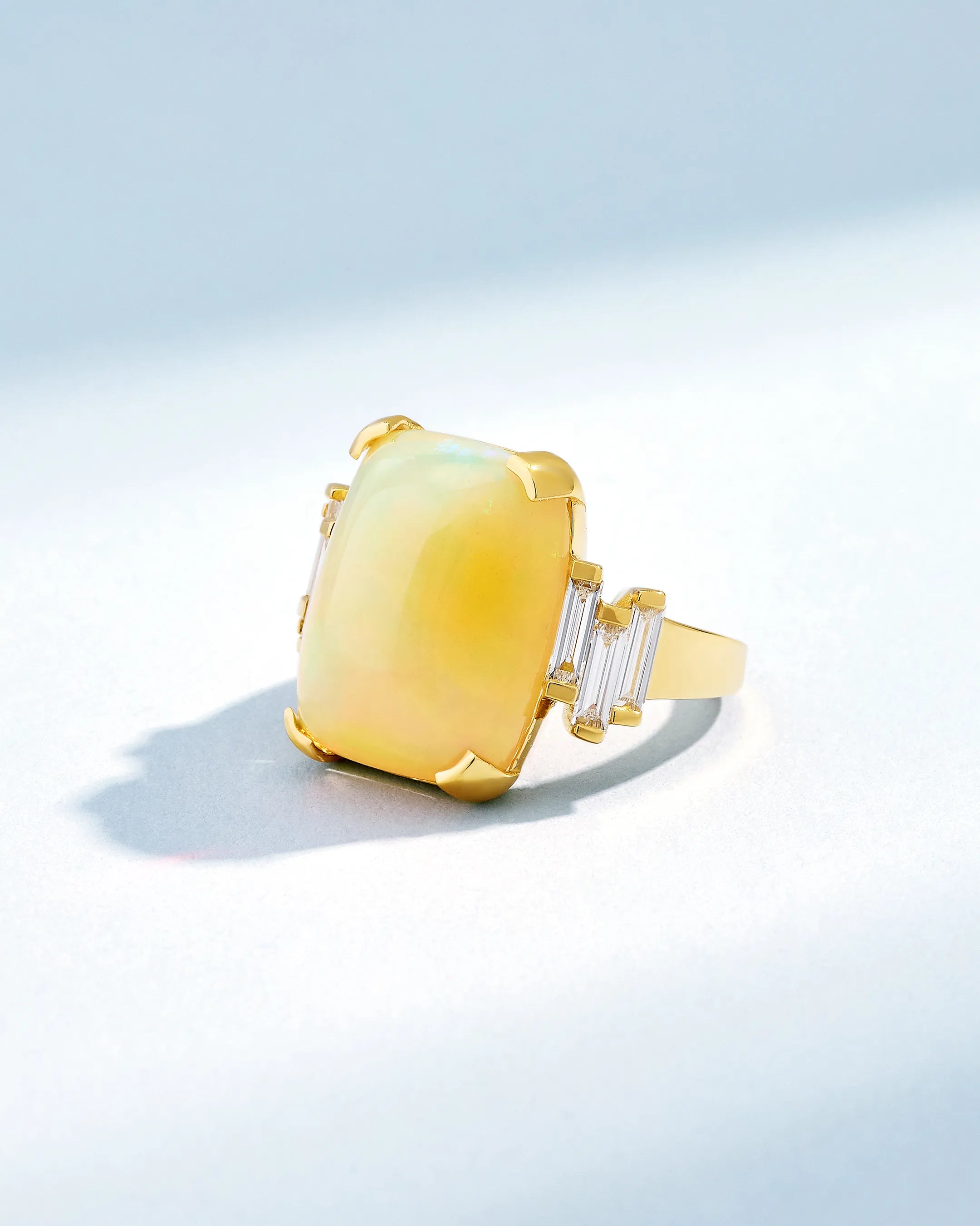Suzanne Kalan One of a Kind Square Shape Cabochon-Cut Ethiopian Opal Ring in 18k yellow gold