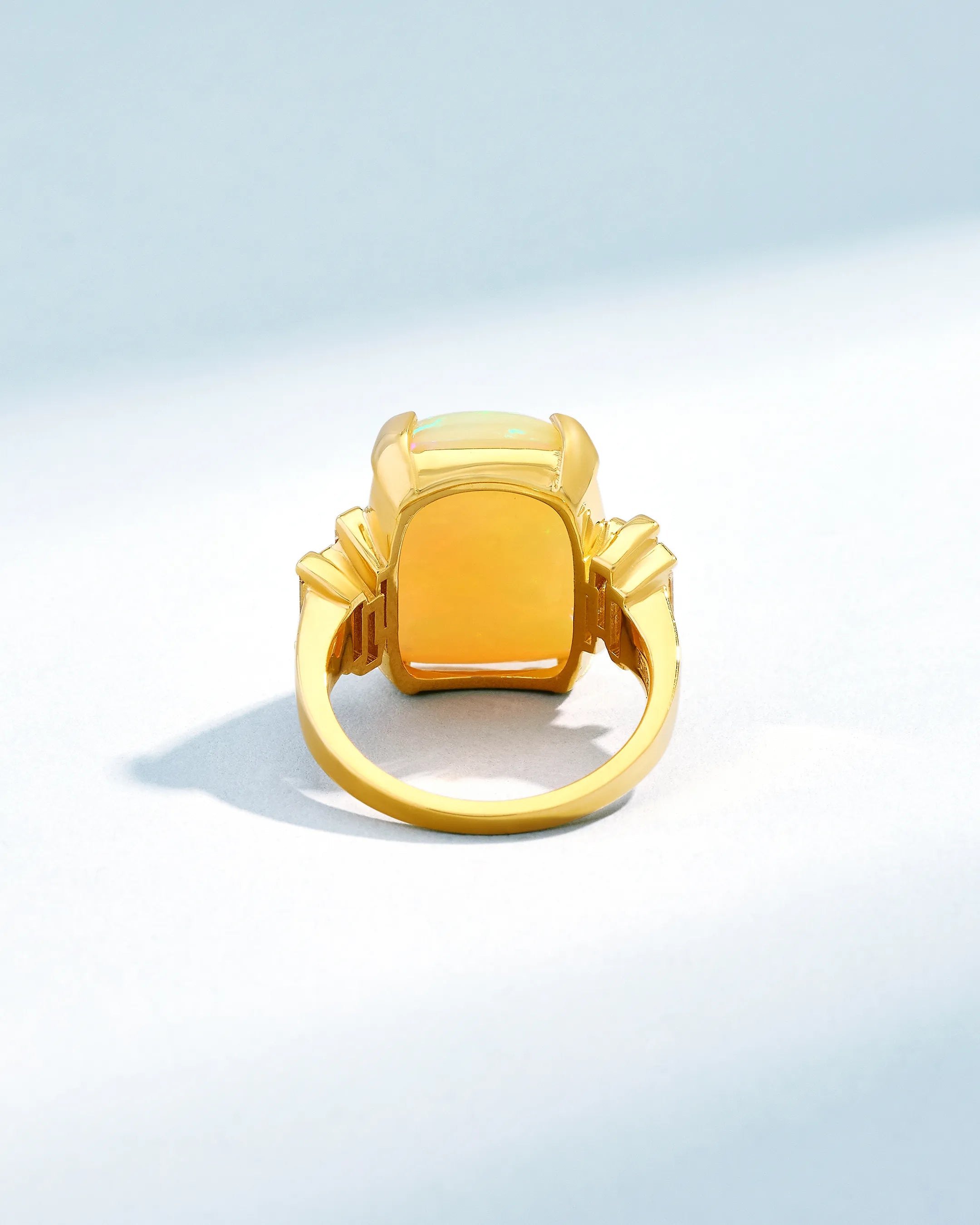 Suzanne Kalan One of a Kind Square Shape Cabochon-Cut Ethiopian Opal Ring in 18k yellow gold