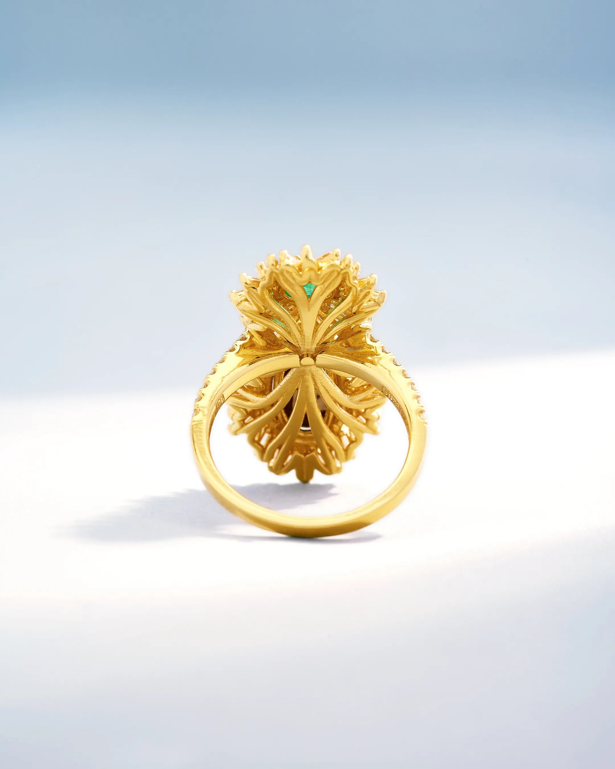 Suzanne Kalan One of a Kind Round Emerald & Oval Shape Opal Doublet Tear Drop Ring in 18k yellow gold