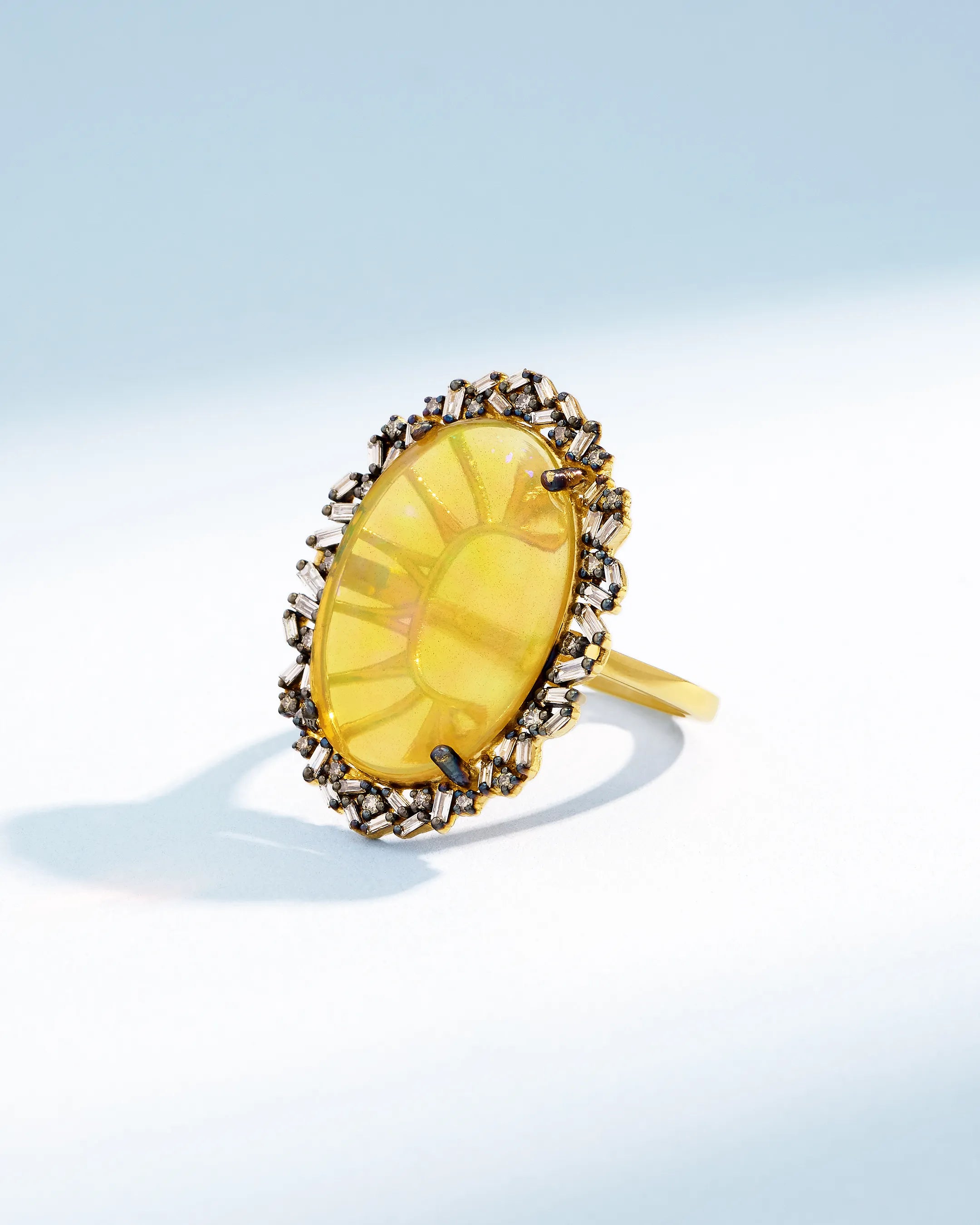 Suzanne Kalan One of a Kind Translucent Oval Cabochon-Cut Yellow Ethiopian Opal Ring in 18k yellow gold