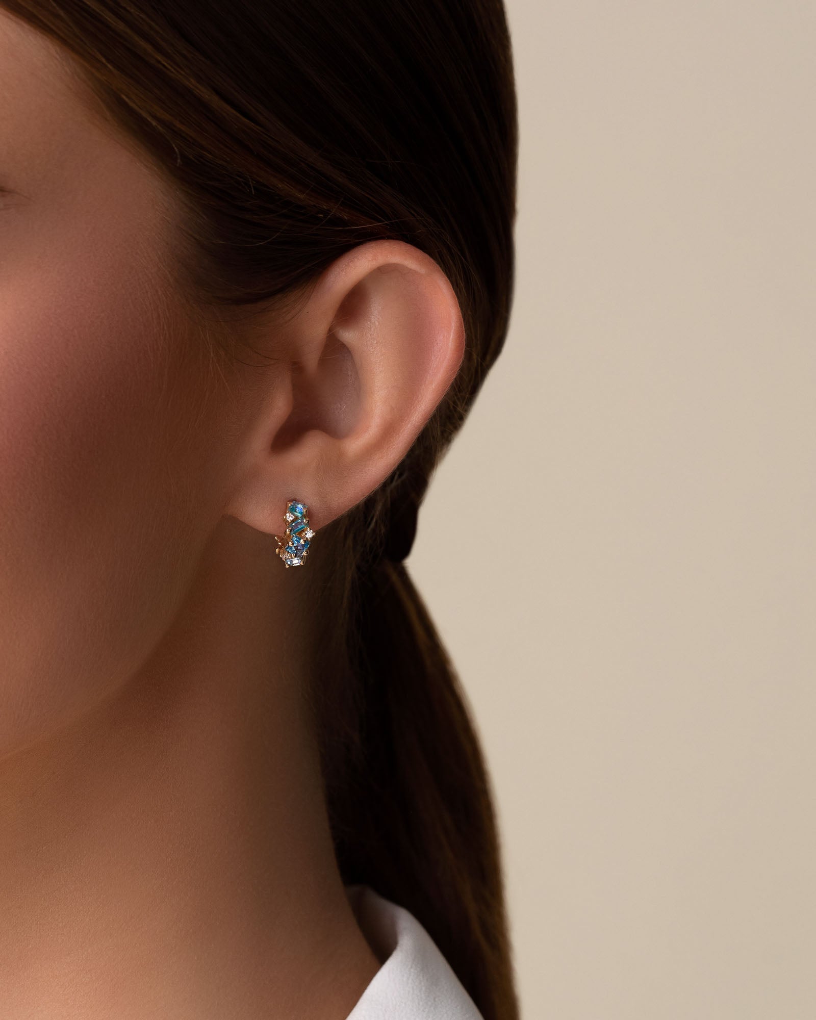 Kalan By Suzanne Kalan Nadima Light Blue Ombre Mini Hoops in 14k yellow gold
