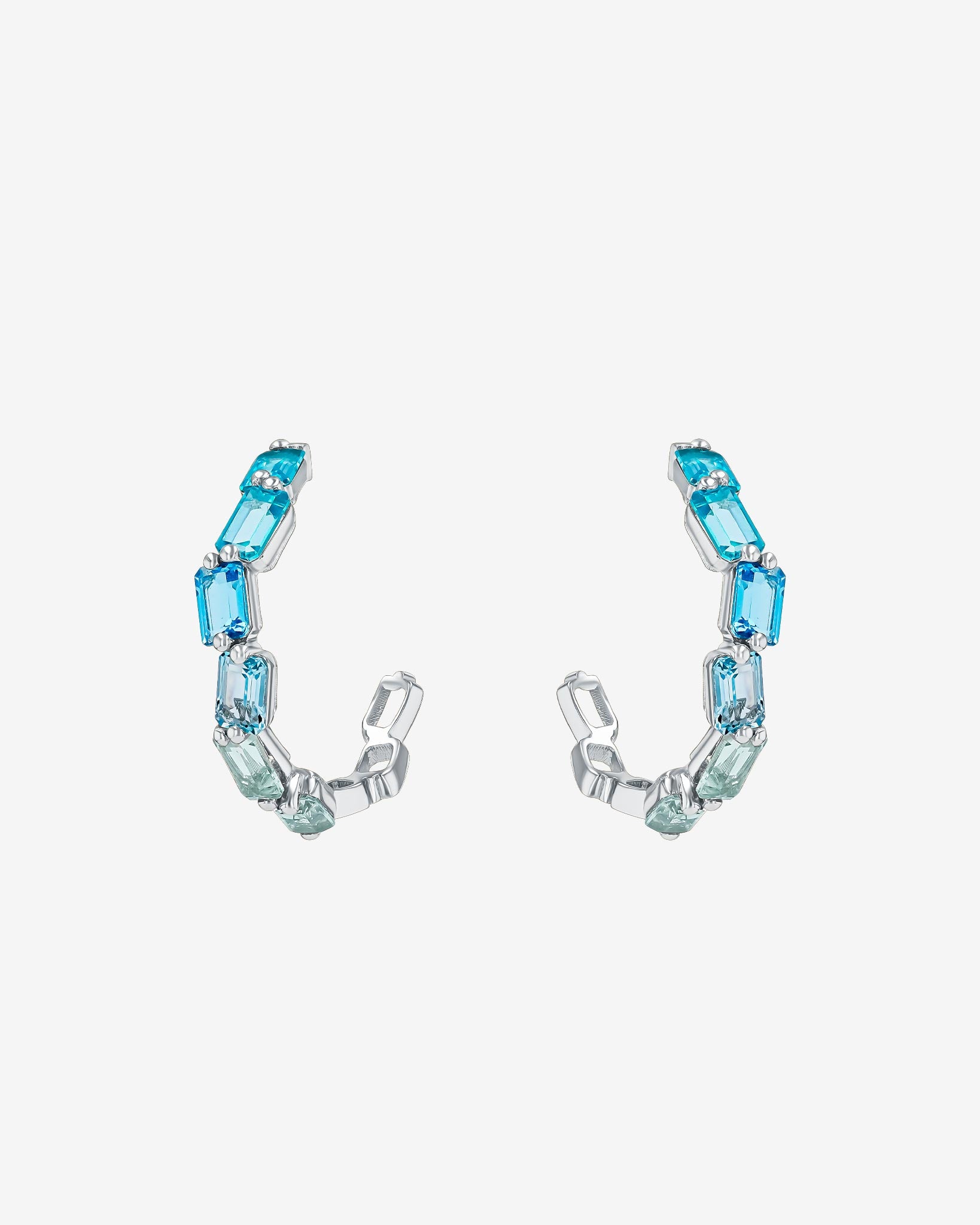 Kalan By Suzanne Kalan Ann Emerald Cut Light Blue Ombre Midi Hoops in 14k white gold