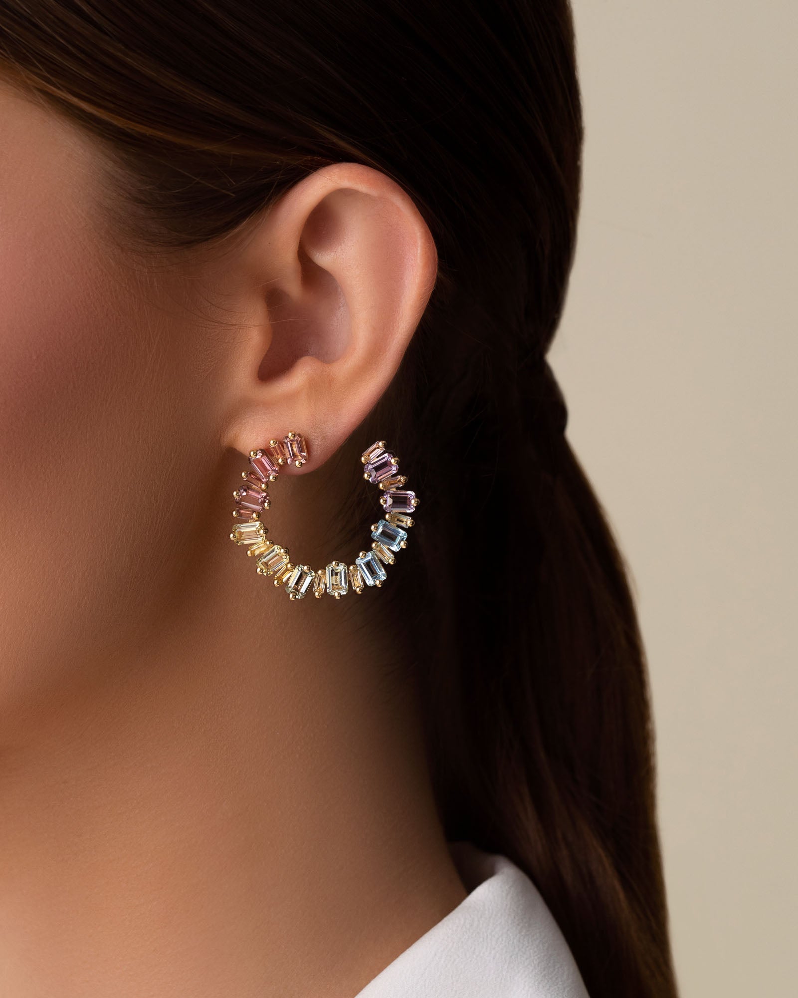 Kalan By Suzanne Kalan Ann Pastel Milli Sideways Hoops in 14k yellow gold