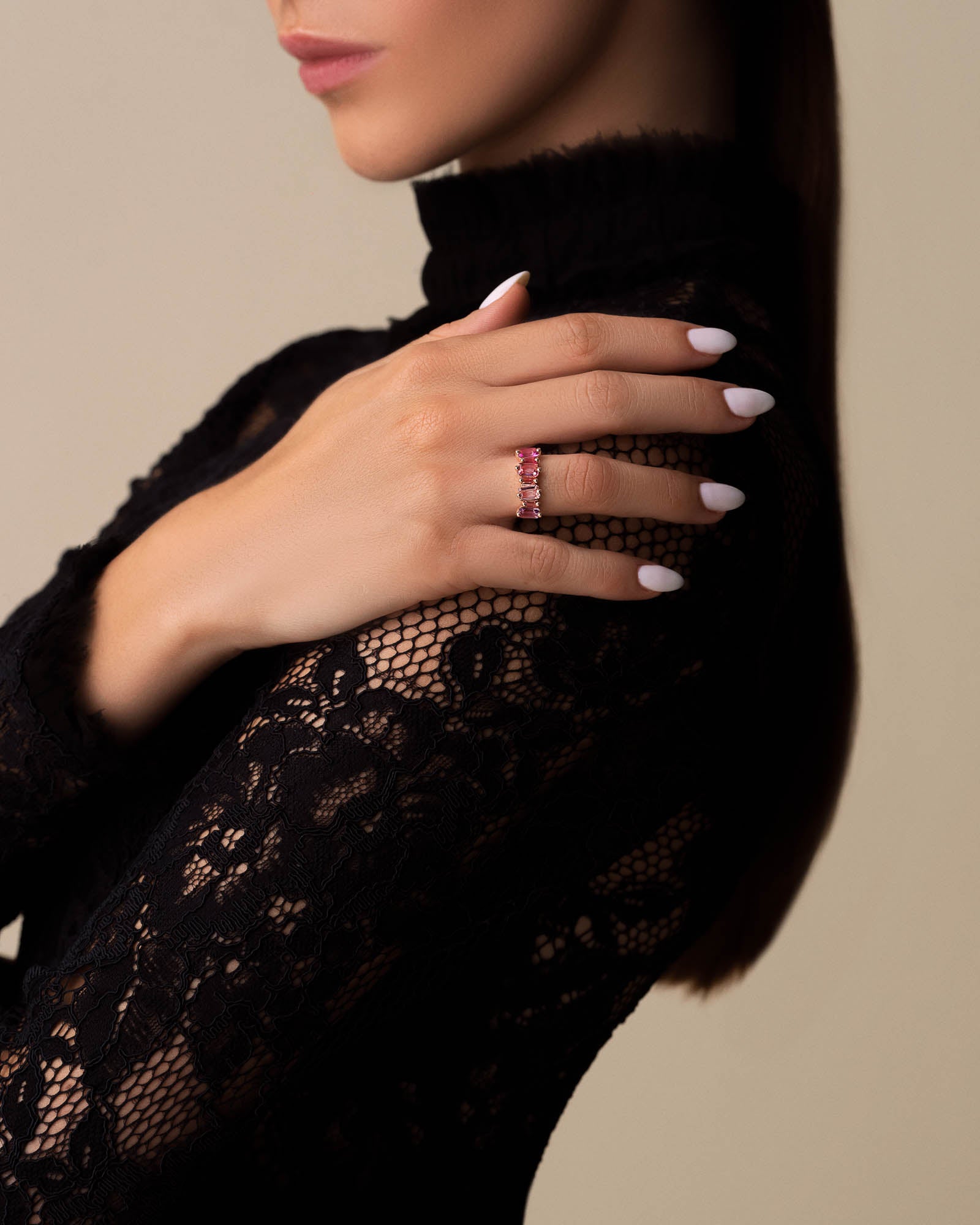 Kalan By Suzanne Kalan Ann Staggered Red Ombre Half Band in 14k rose gold