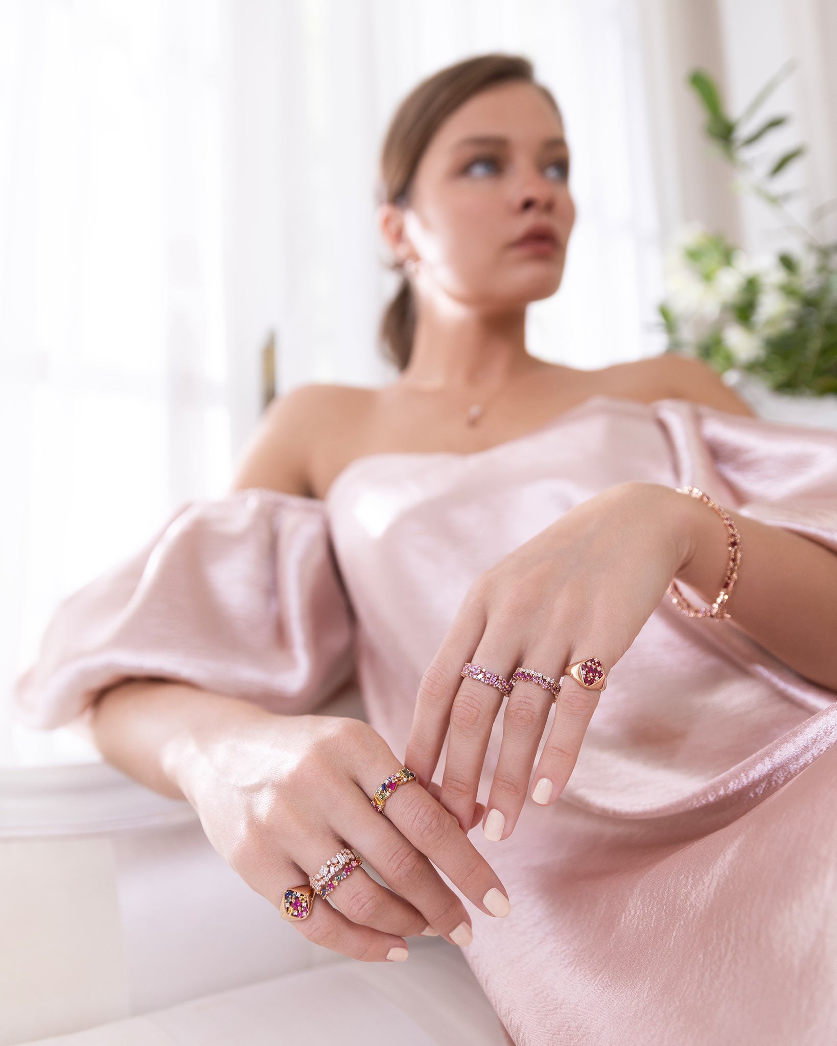 Suzanne Kalan La Fantaisie Rainbow Sapphire Half Band in 18k rose gold