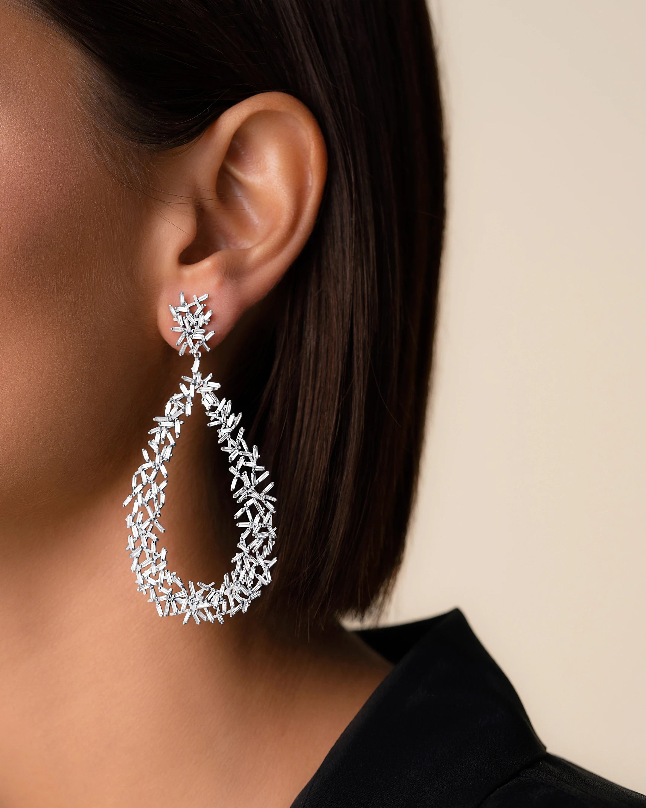 Suzanne Kalan Classic Diamond Criss Cross Drop Earrings in 18k white gold