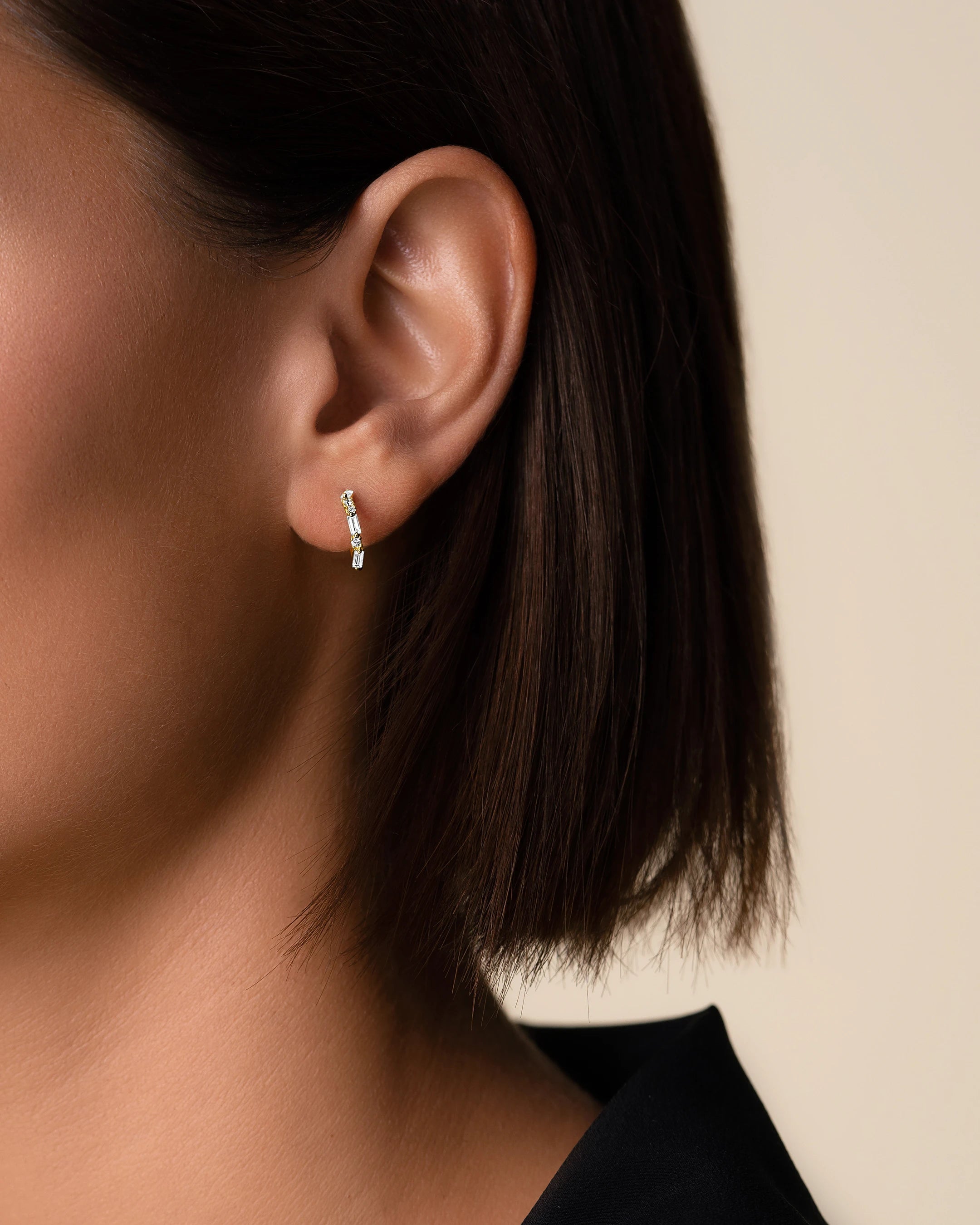 Suzanne Kalan Thin Mix Diamond Mini Hoops in 18k yellow gold