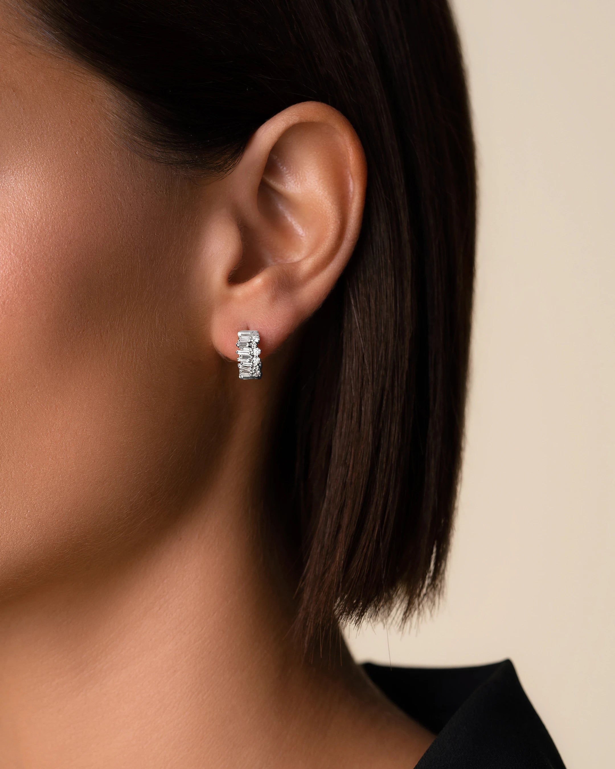 Suzanne Kalan Classic Diamond Short Stack Mini Hoop Earrings in 18k white gold
