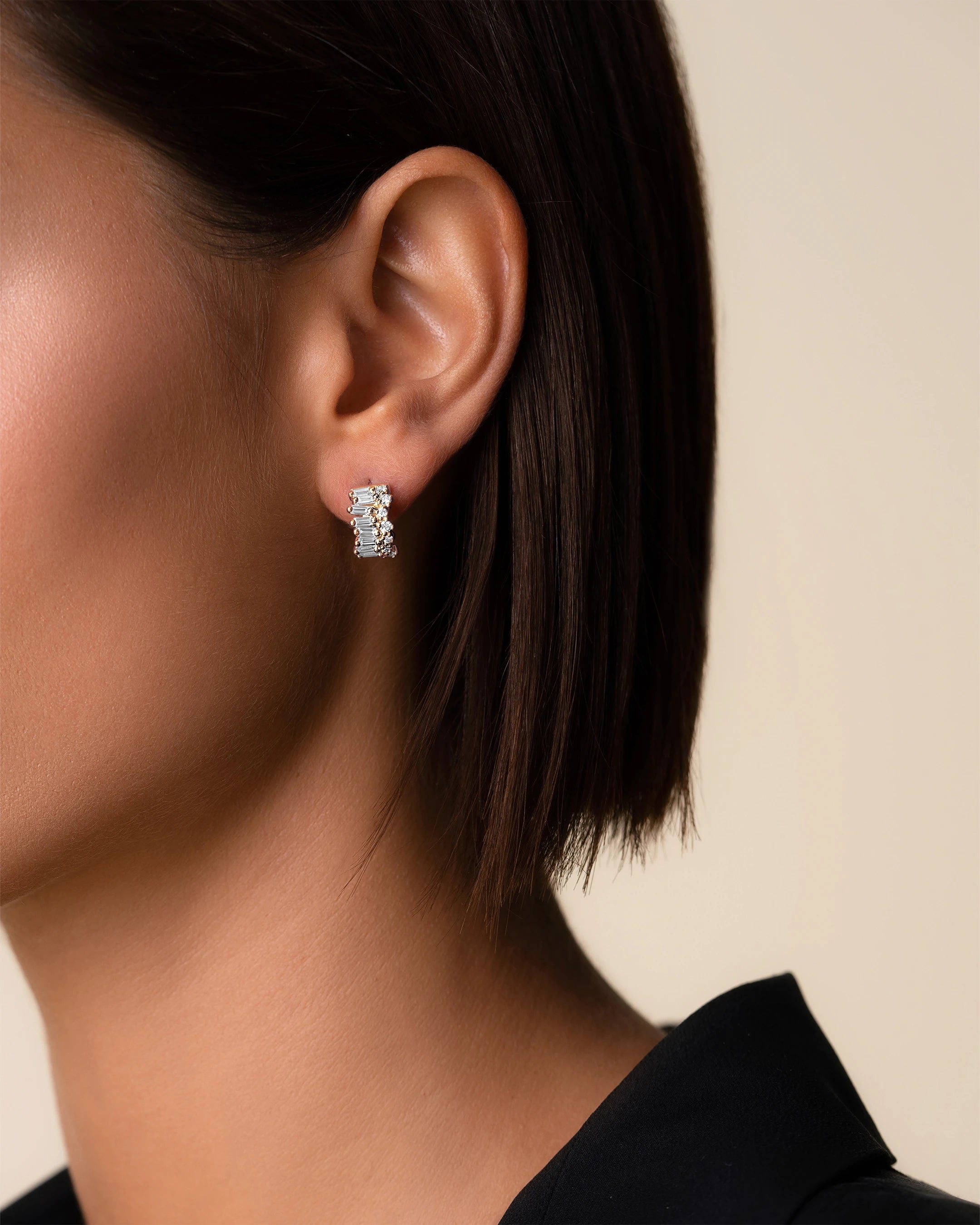 Suzanne Kalan Short Stack Diamond Mini Hoops in 18k rose gold