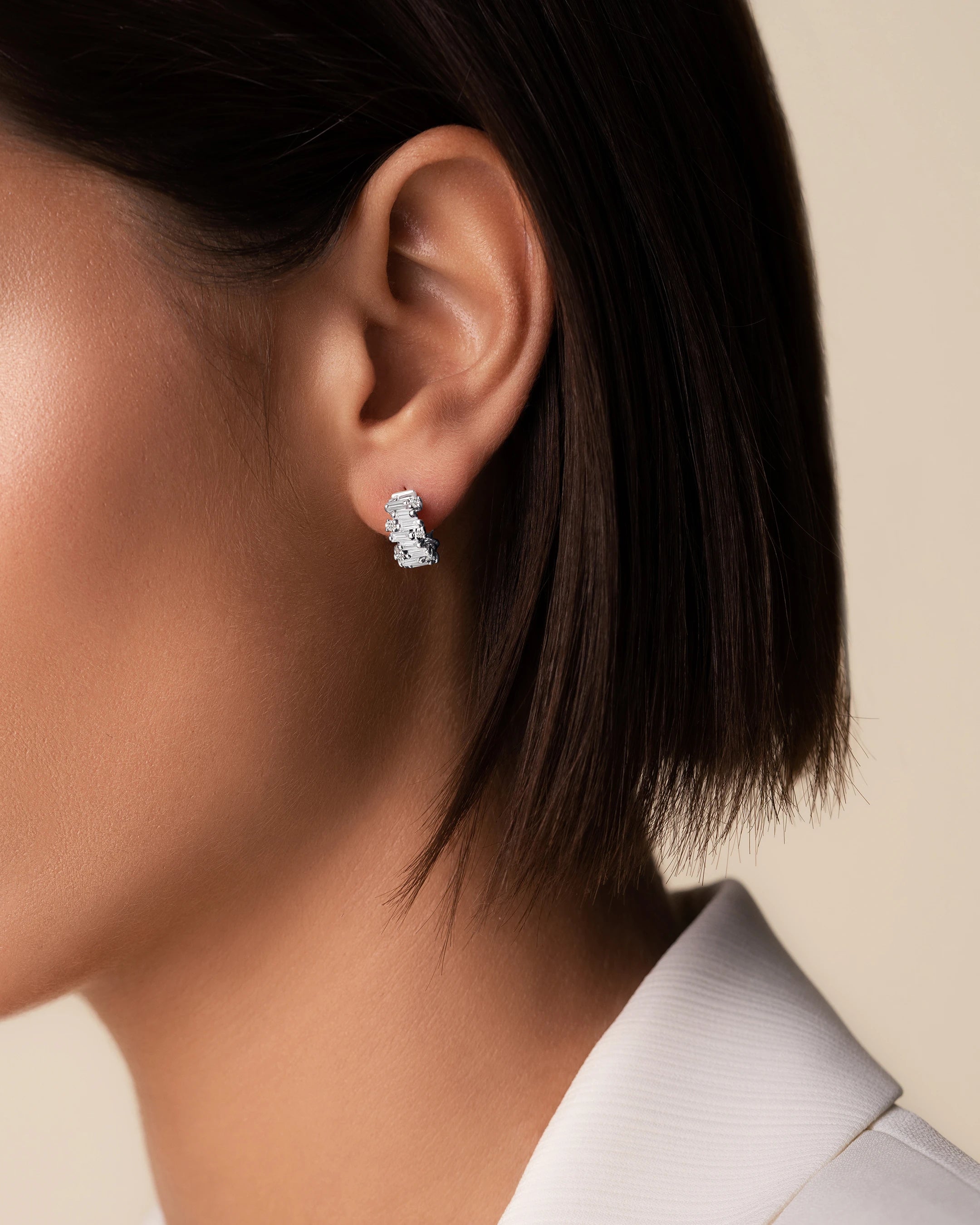 Suzanne Kalan Shimmer Diamond Mini Hoops in 18k white gold