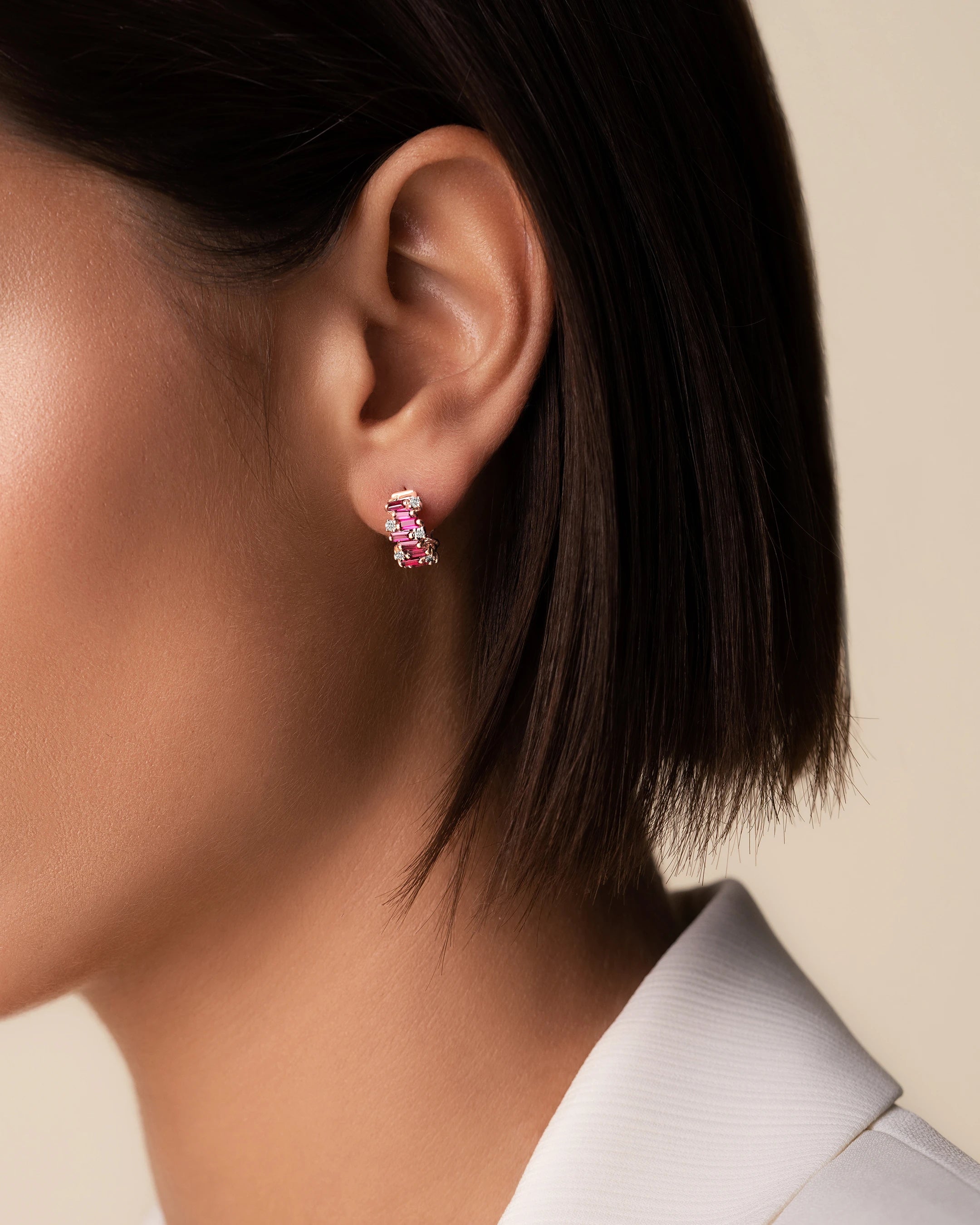 Suzanne Kalan Shimmer Ruby Mini Hoops in 18k rose gold