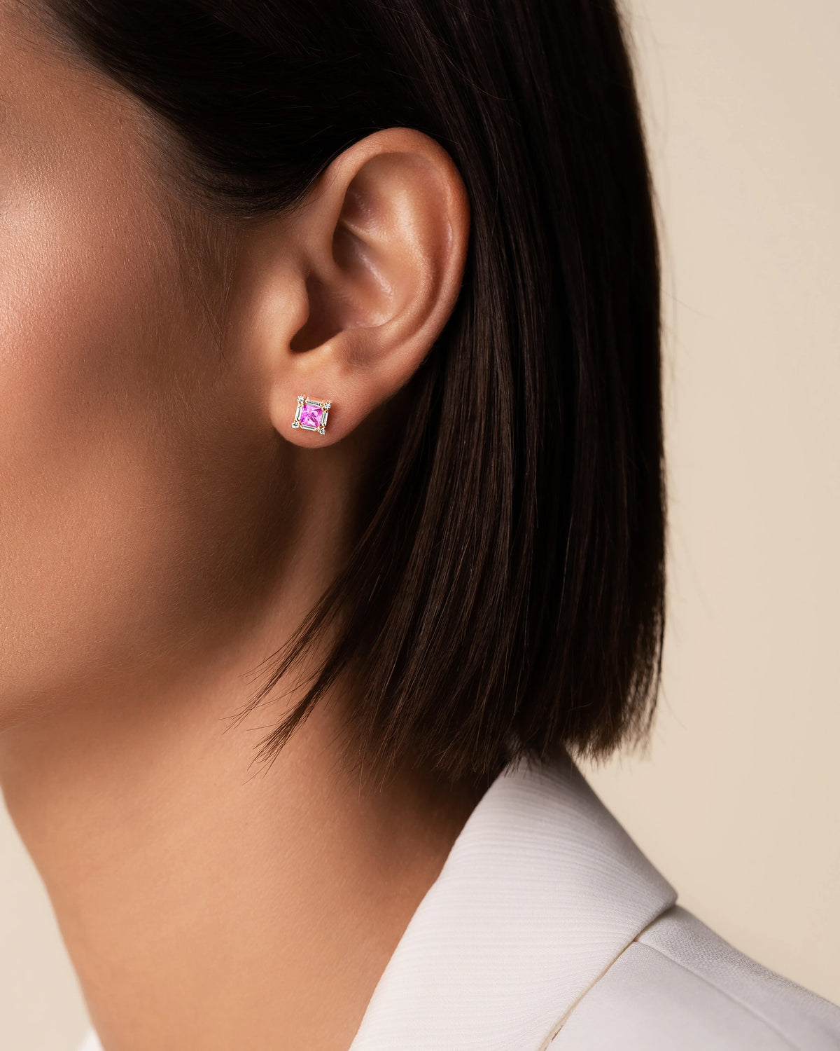 Suzanne Kalan Princess Midi Pink Sapphire Studs in 18k rose gold
