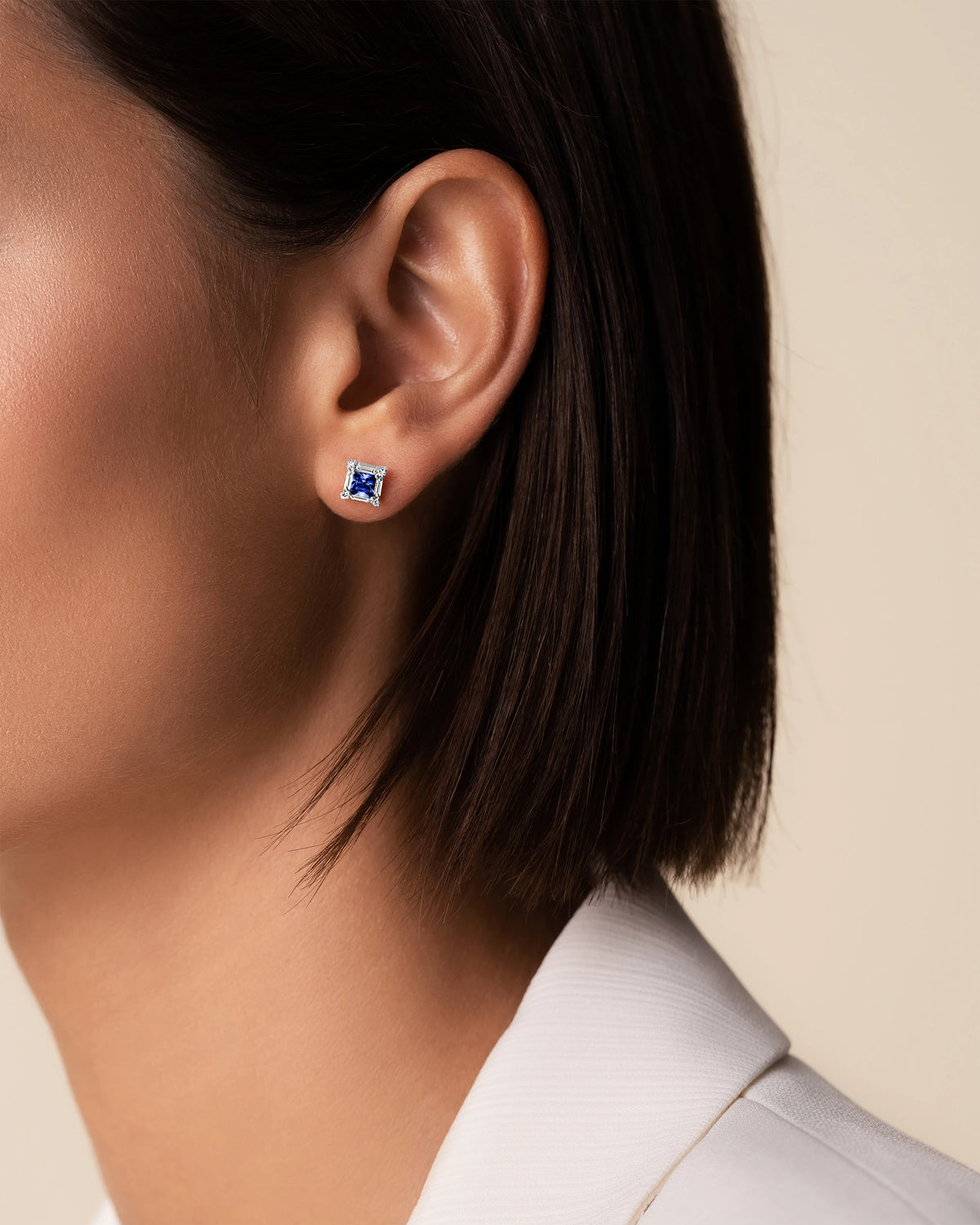Suzanne Kalan Princess Midi Dark Blue Sapphire Studs in 18k white gold