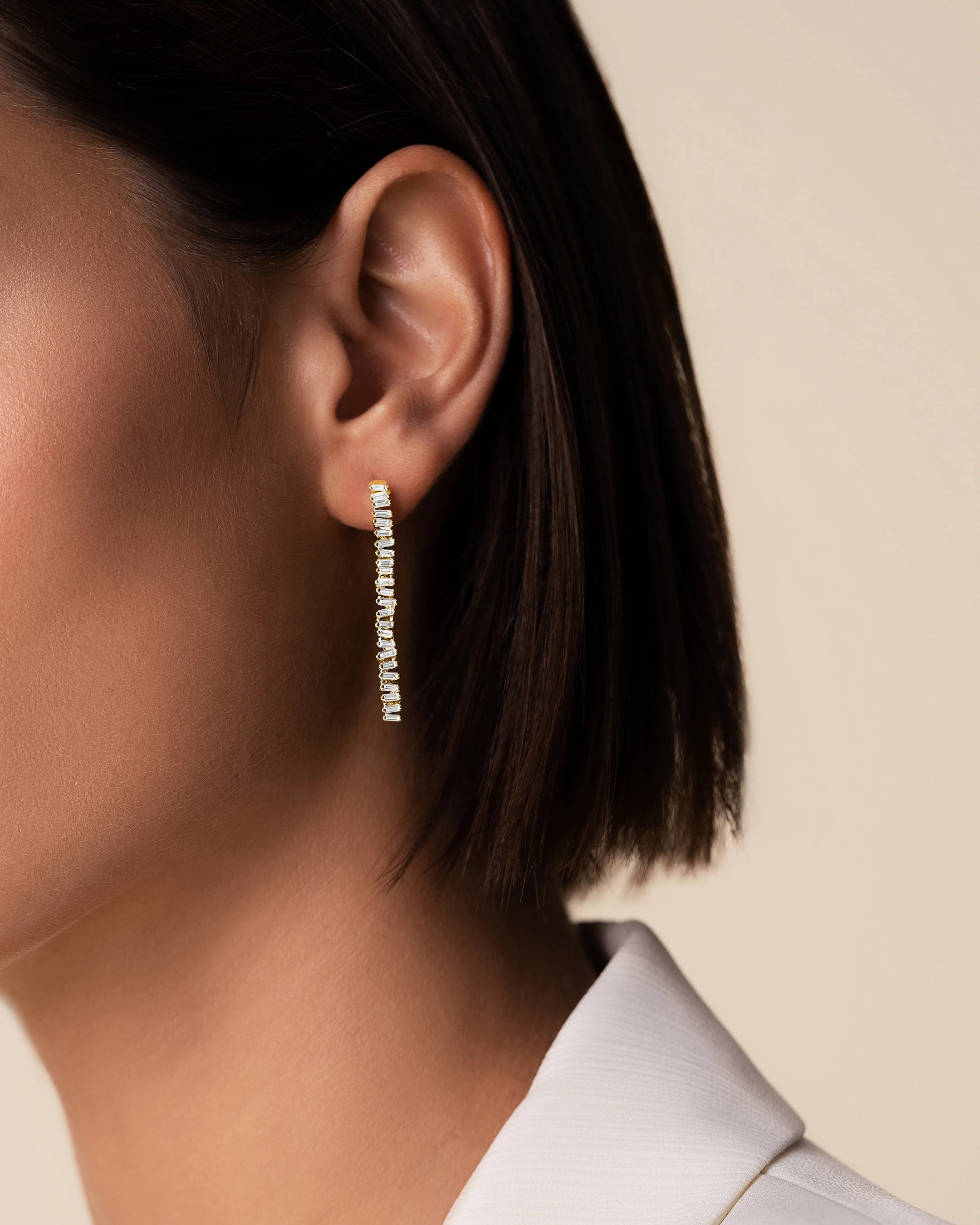 Suzanne Kalan Classic Diamond Midi Tennis Drop Earrings in 18k yellow gold