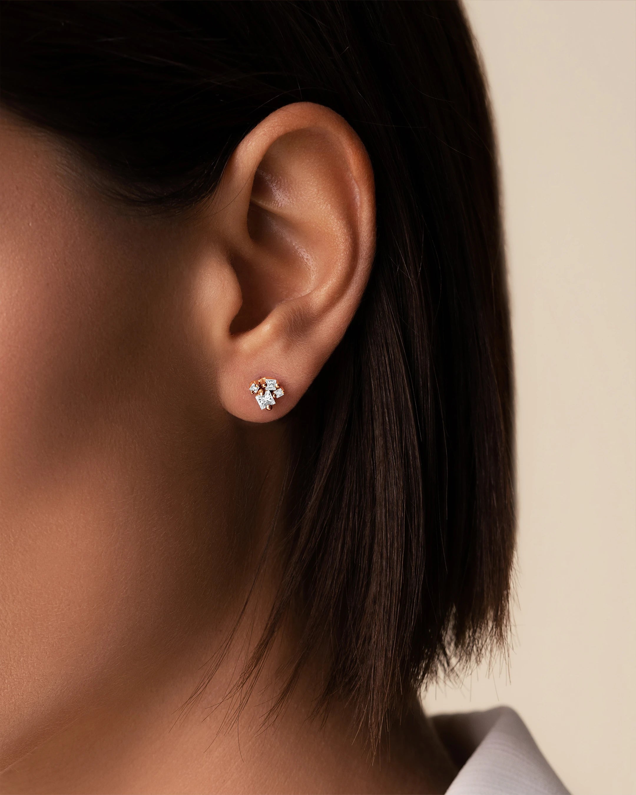 Suzanne Kalan Princess Cluster Diamond Studs in 18k rose gold