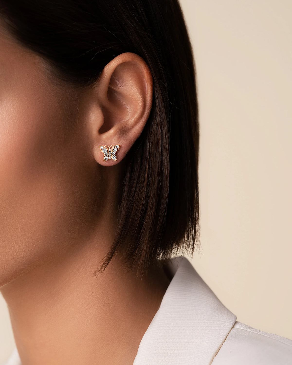 Suzanne Kalan Princess Diamond Mini Butterfly Studs in 18k rose gold