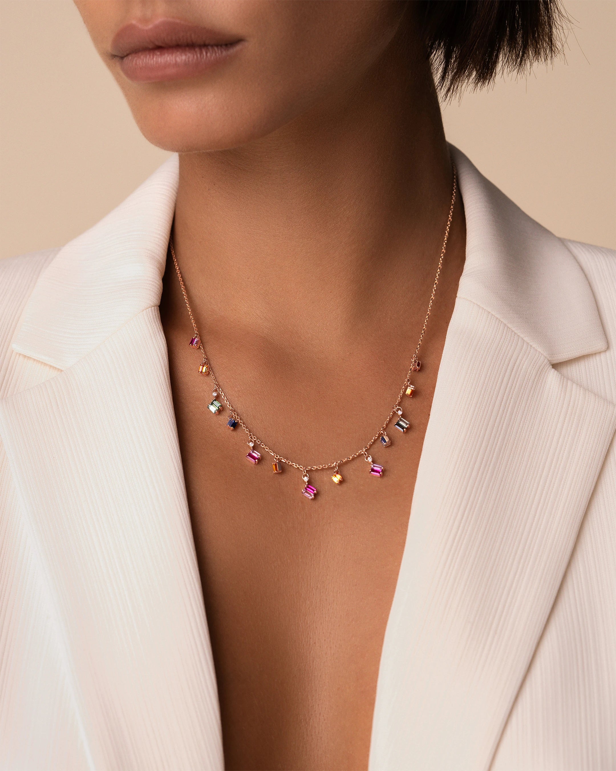 Suzanne Kalan Bold Rainbow Sapphire Cascade Necklace in 18k rose gold