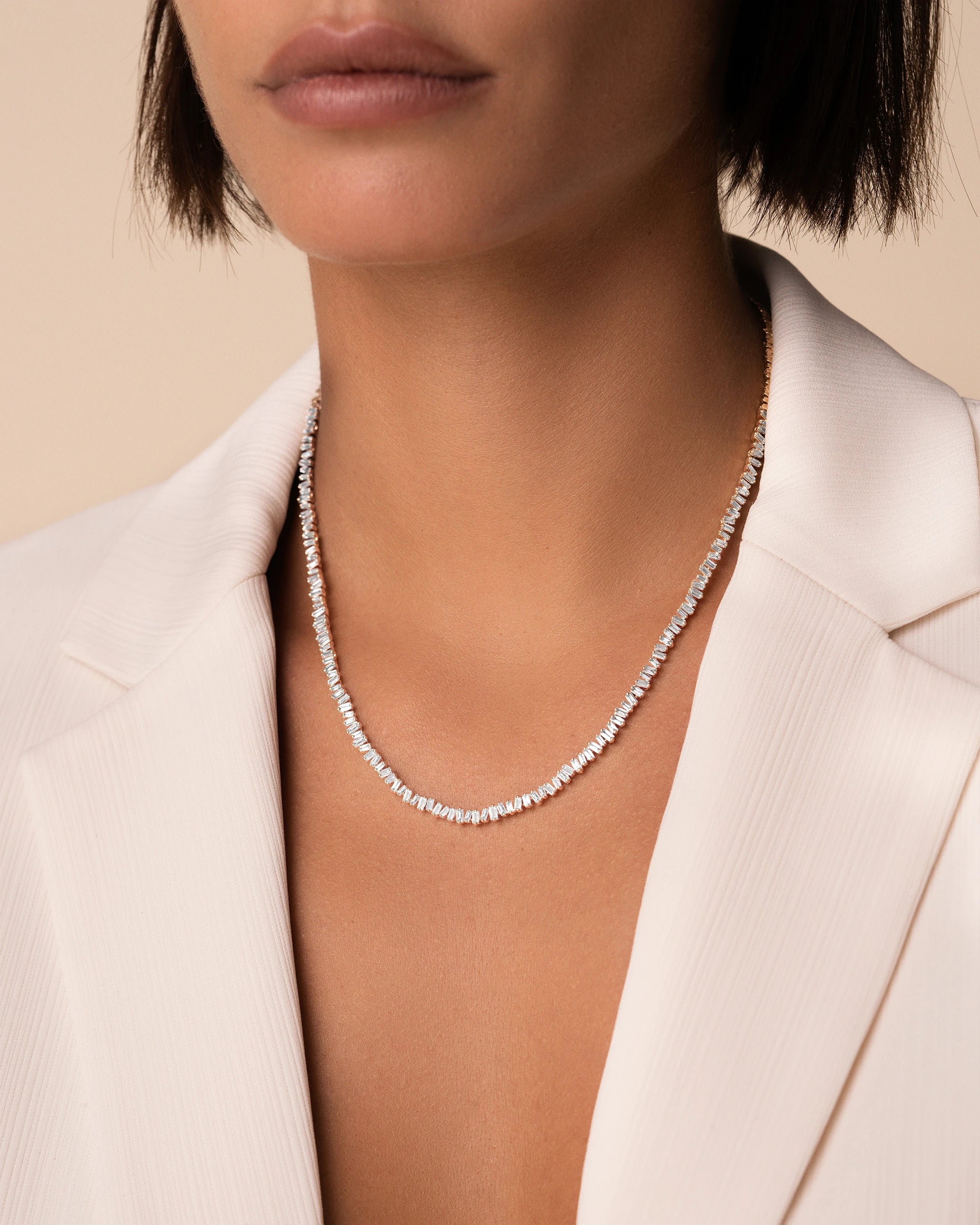 Suzanne Kalan Classic Diamond Mini Baguette Tennis Necklace in 18k rose gold