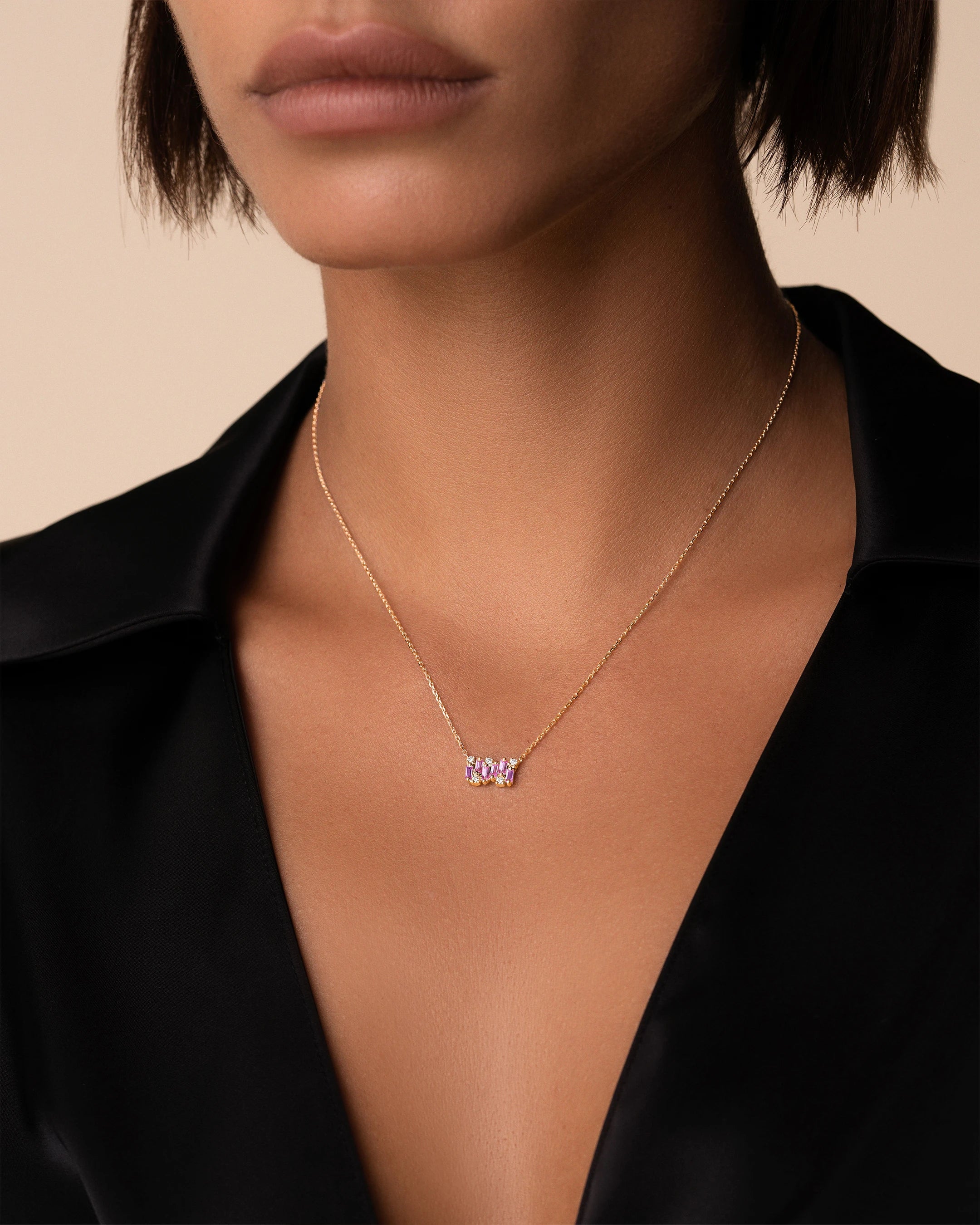 Suzanne Kalan Shimmer Pink Sapphire Mini Bar Pendant in 18k rose gold