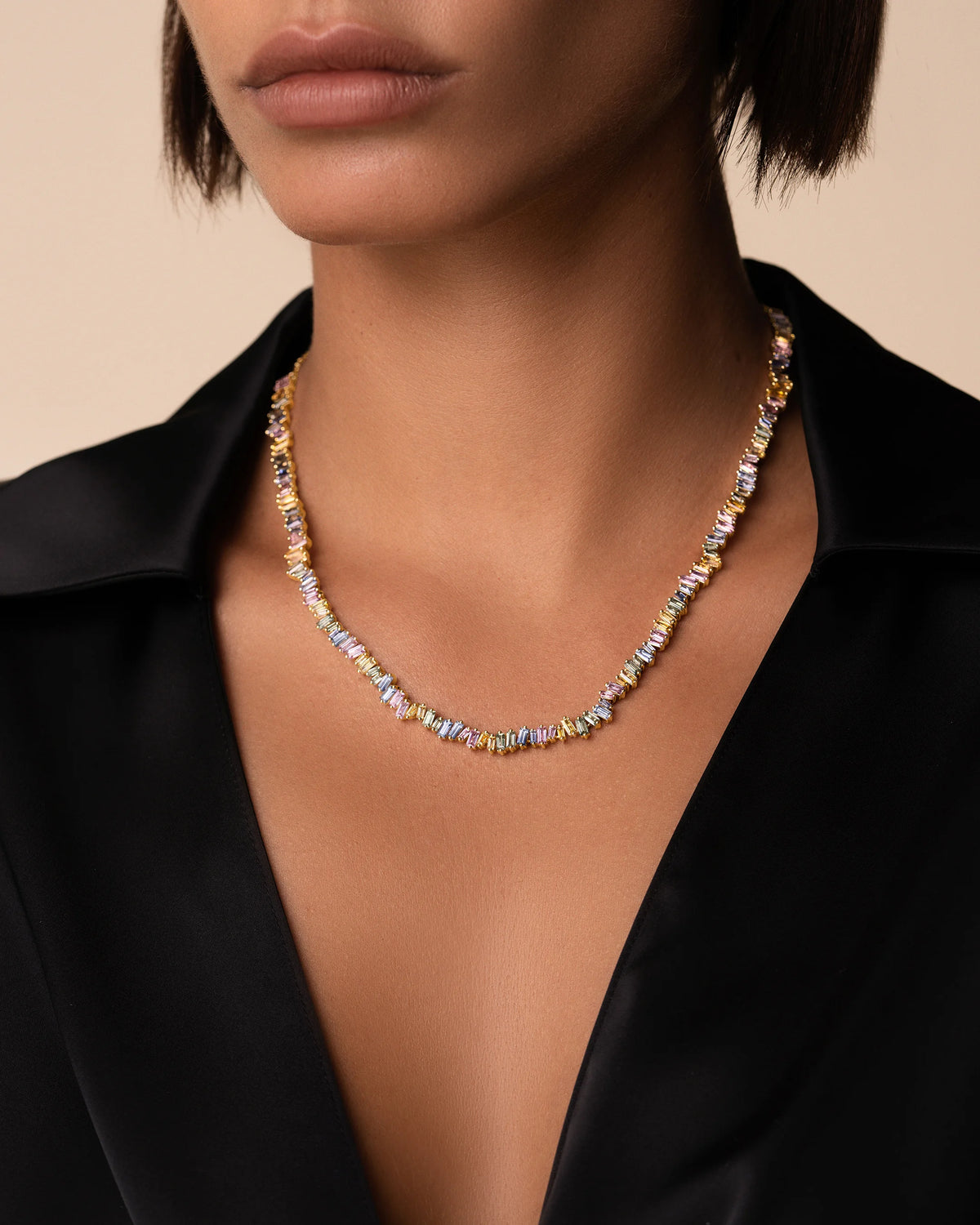 Suzanne Kalan Bold Pastel Sapphire Tennis Necklace in 18k yellow gold