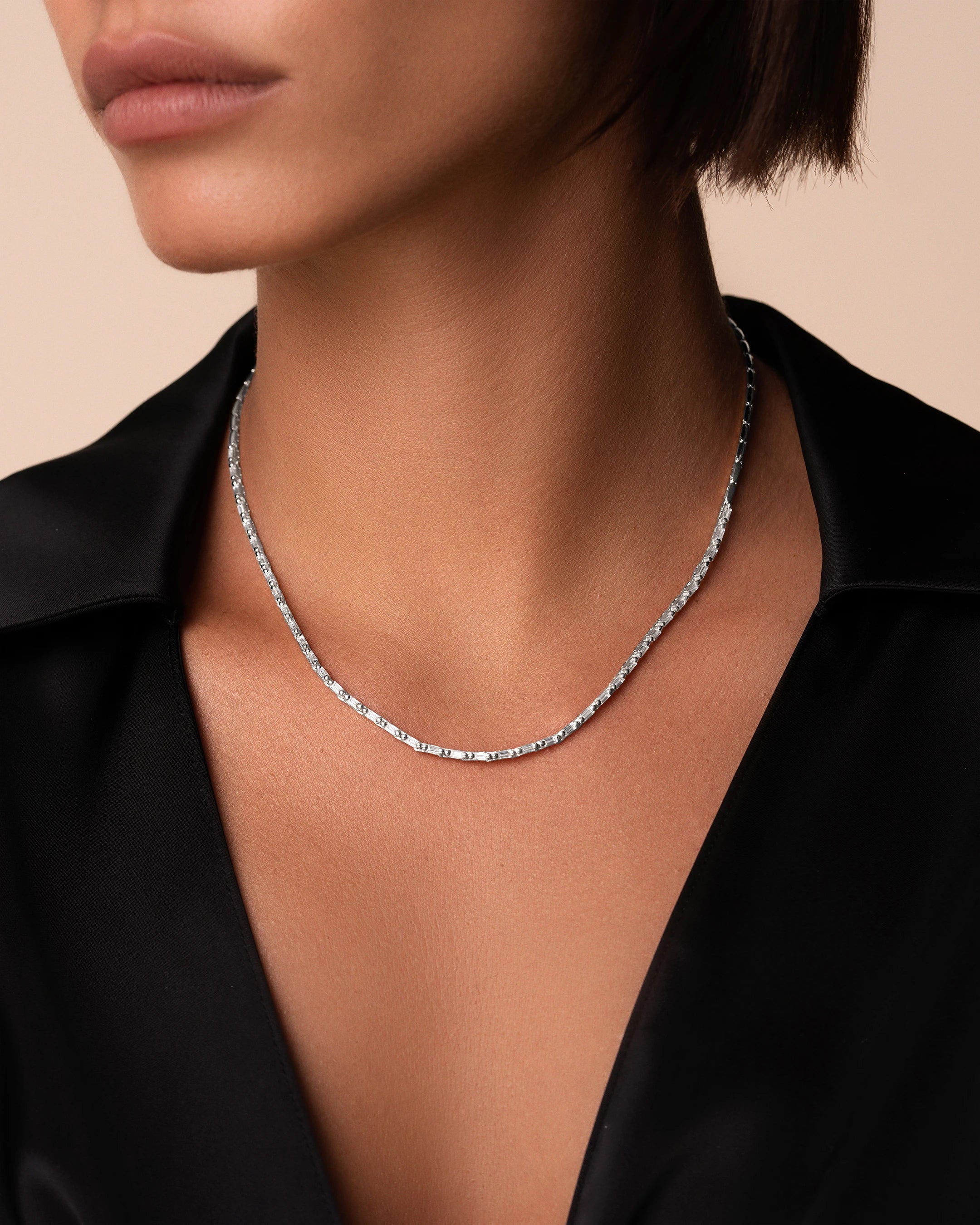 Suzanne Kalan Linear Half Diamond Tennis Necklace in 18k white gold