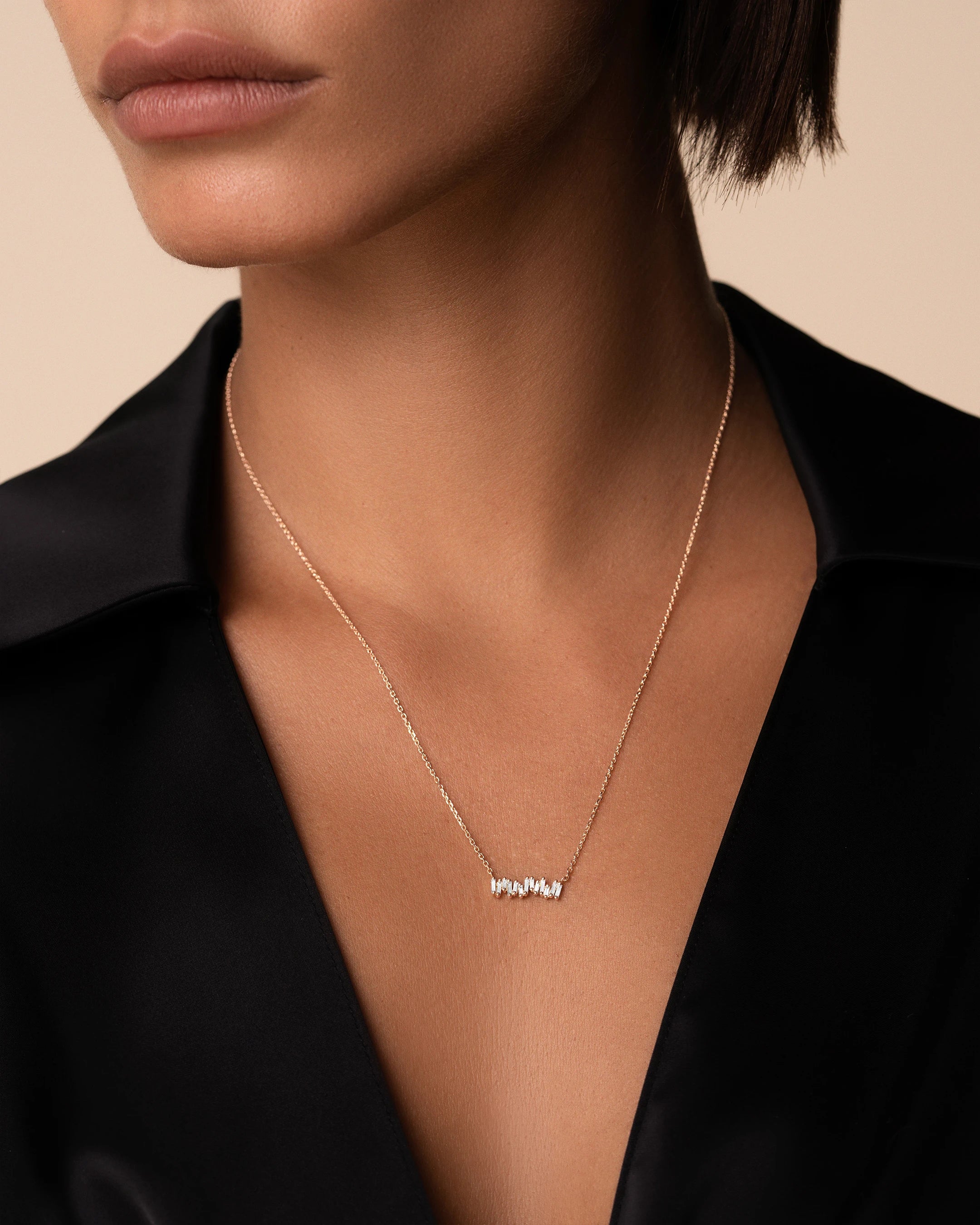 Suzanne Kalan Classic Diamond Mini Bar Pendant in 18k rose gold