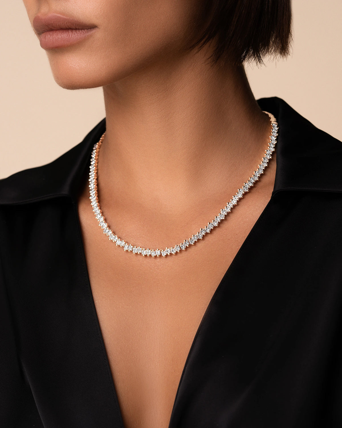 Suzanne Kalan Princess Milli Diamond Tennis Necklace in 18k rose gold