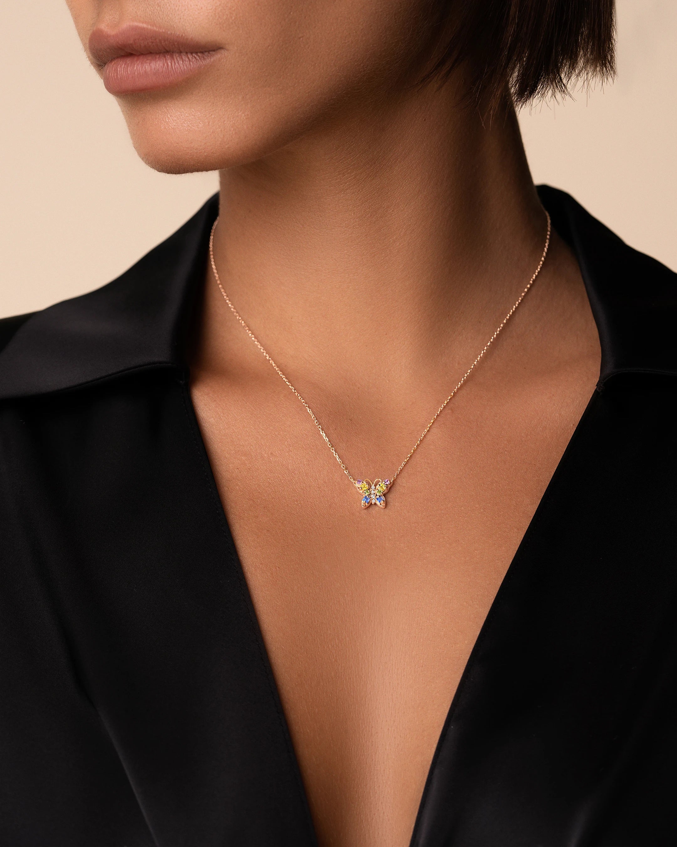 Suzanne Kalan Princess Pastel Sapphire Mini Butterfly Pendant in 18k rose gold