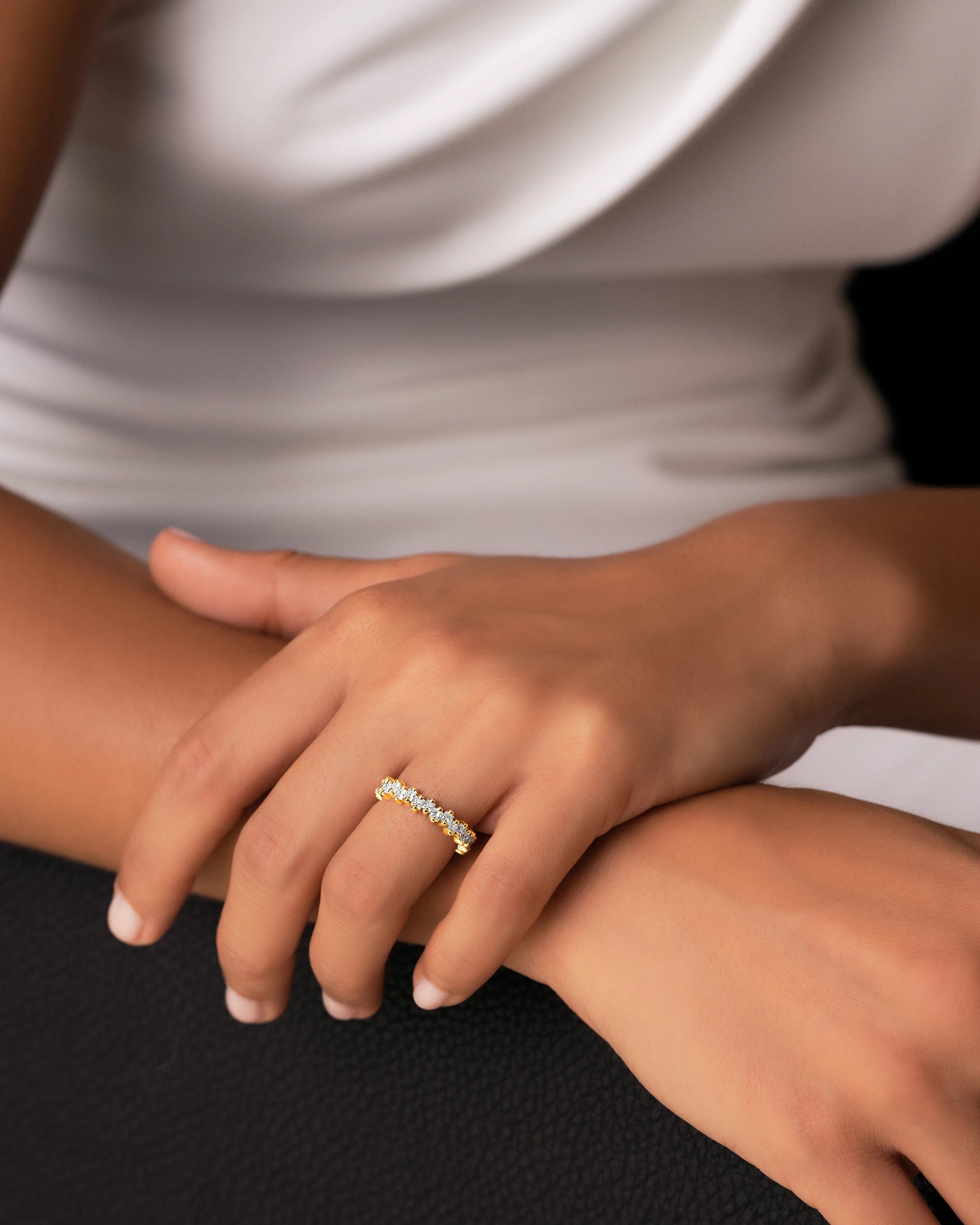 Suzanne Kalan Princess Midi Diamond Eternity Band in 18k yellow gold