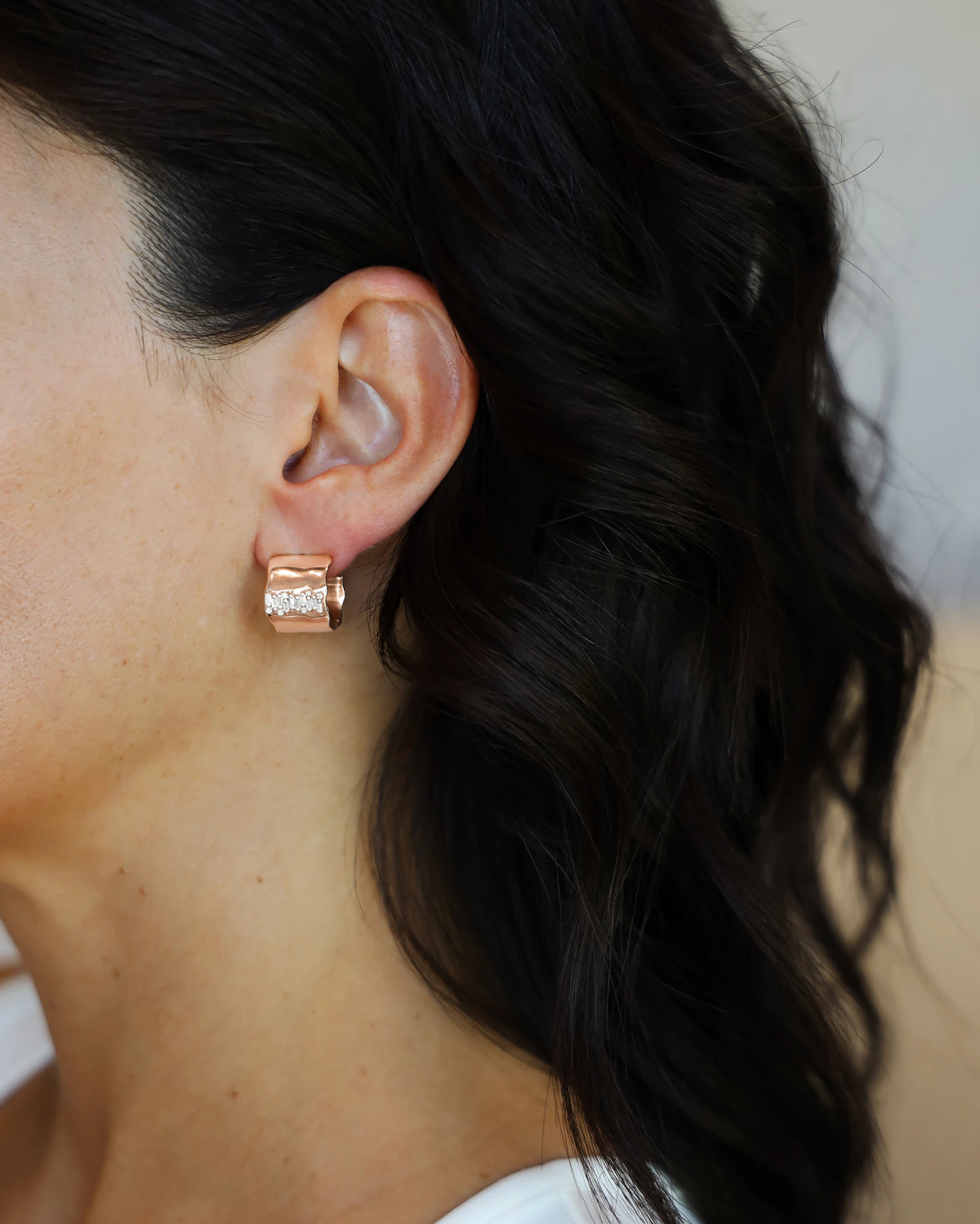 Suzanne Kalan Gilded Diamond Midi Hoops in rose gold