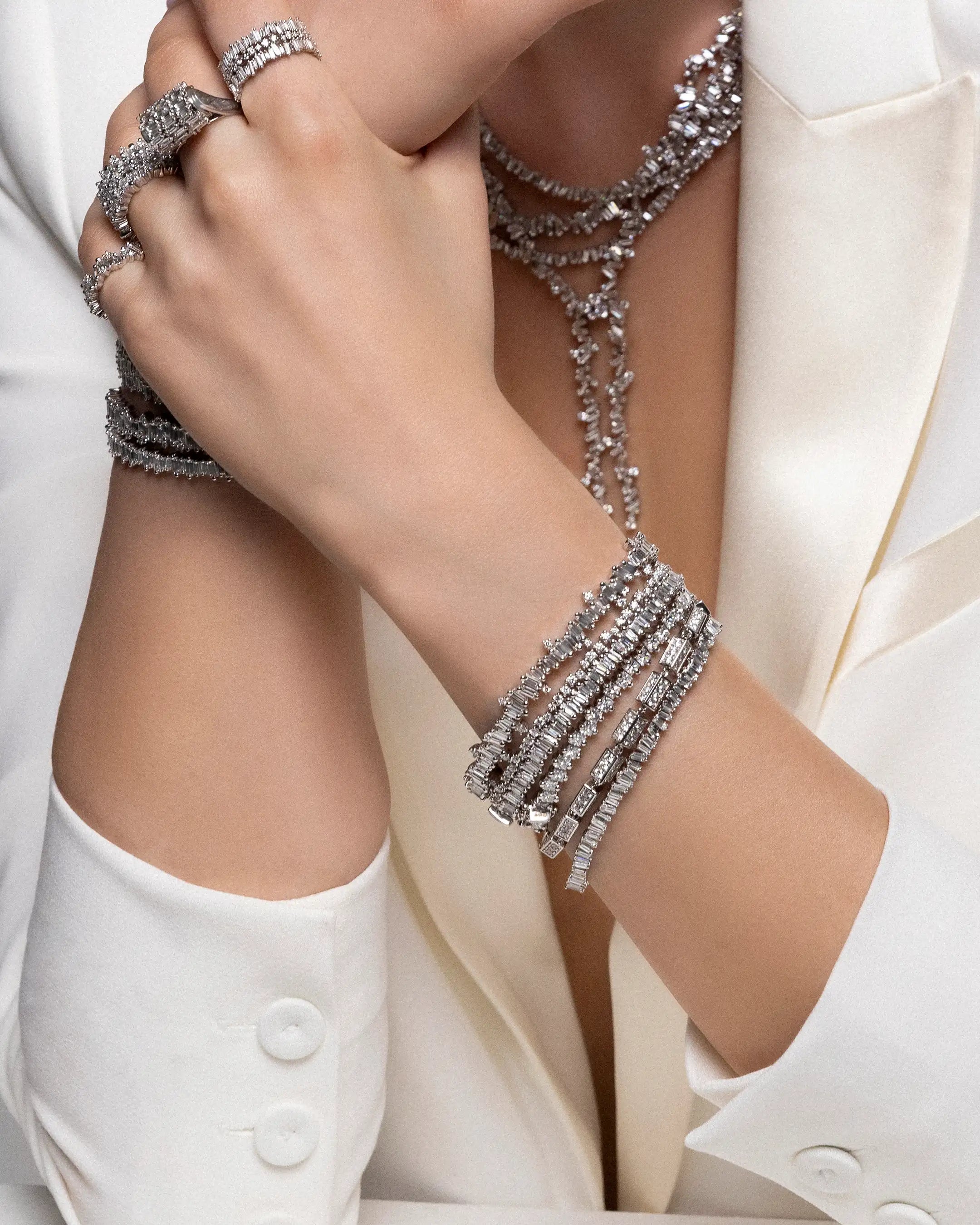 Suzanne Kalan Short Stack Diamond Tennis Bracelet in 18k white gold