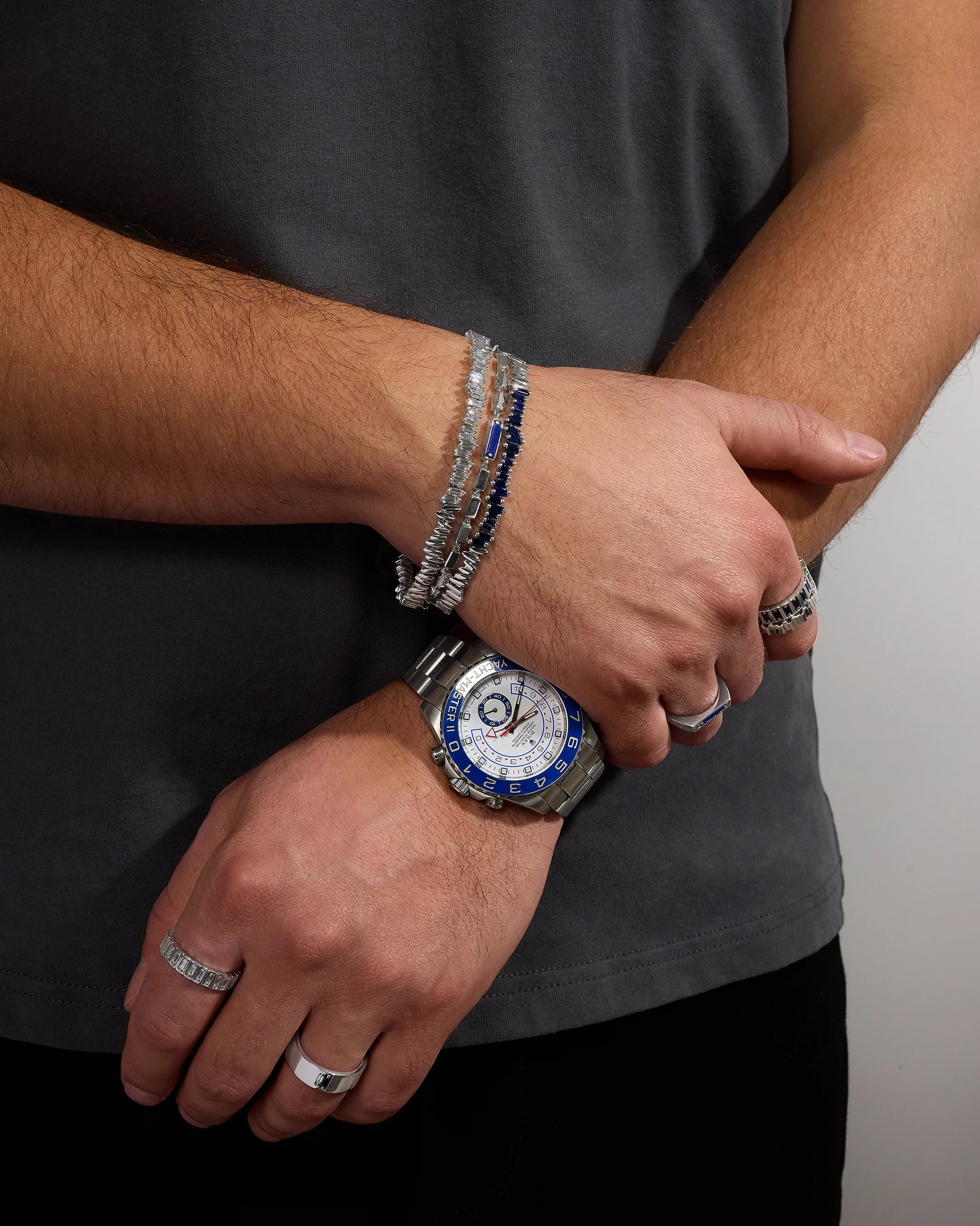 Block-Chain Single Blue Lapis Thick Bracelet
