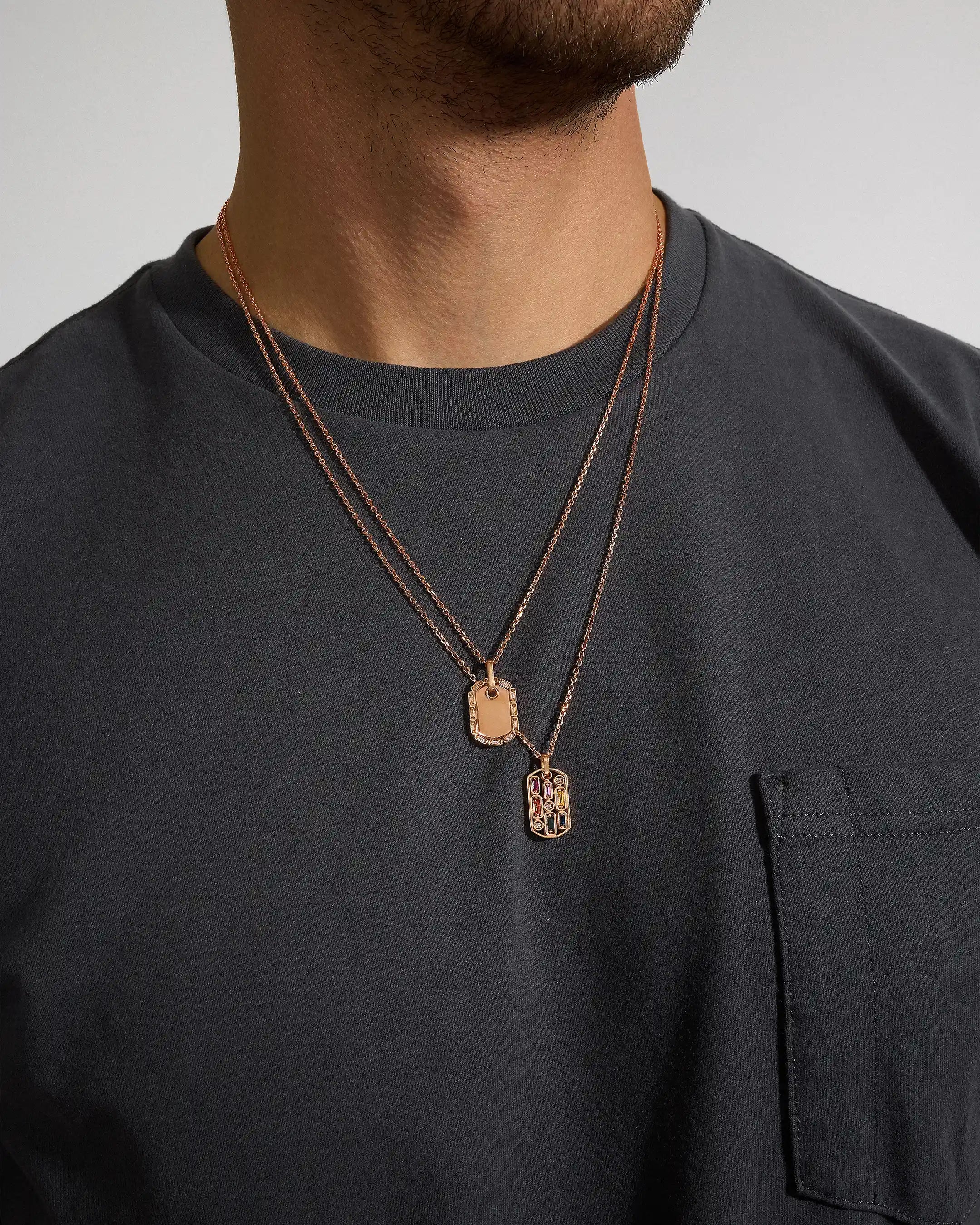 Inlay Rainbow Sapphire Medium Dog Tag Necklace