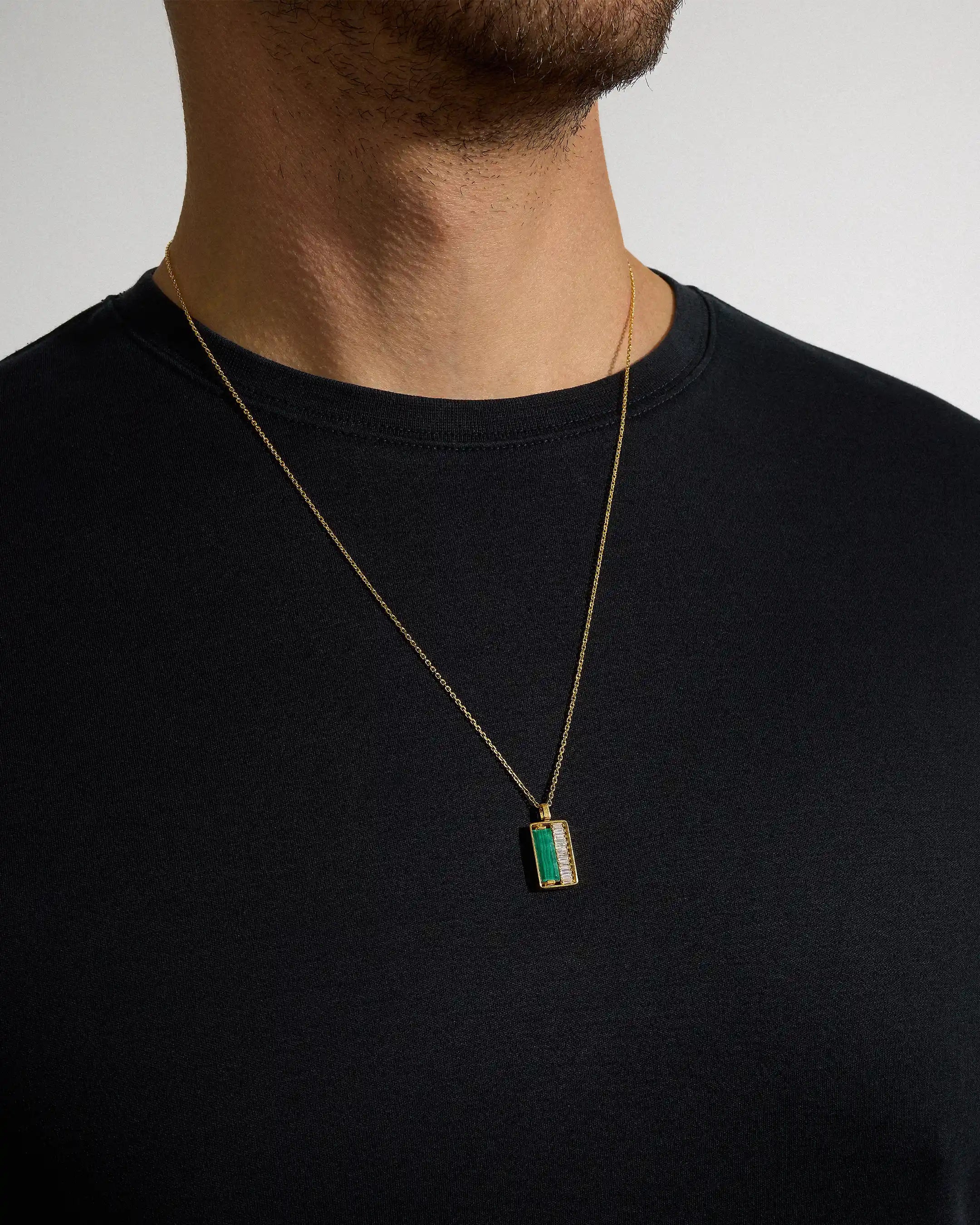 Suzanne Kalan Inlay Green Malachite & Diamond Medium Necklace in 18k yellow gold
