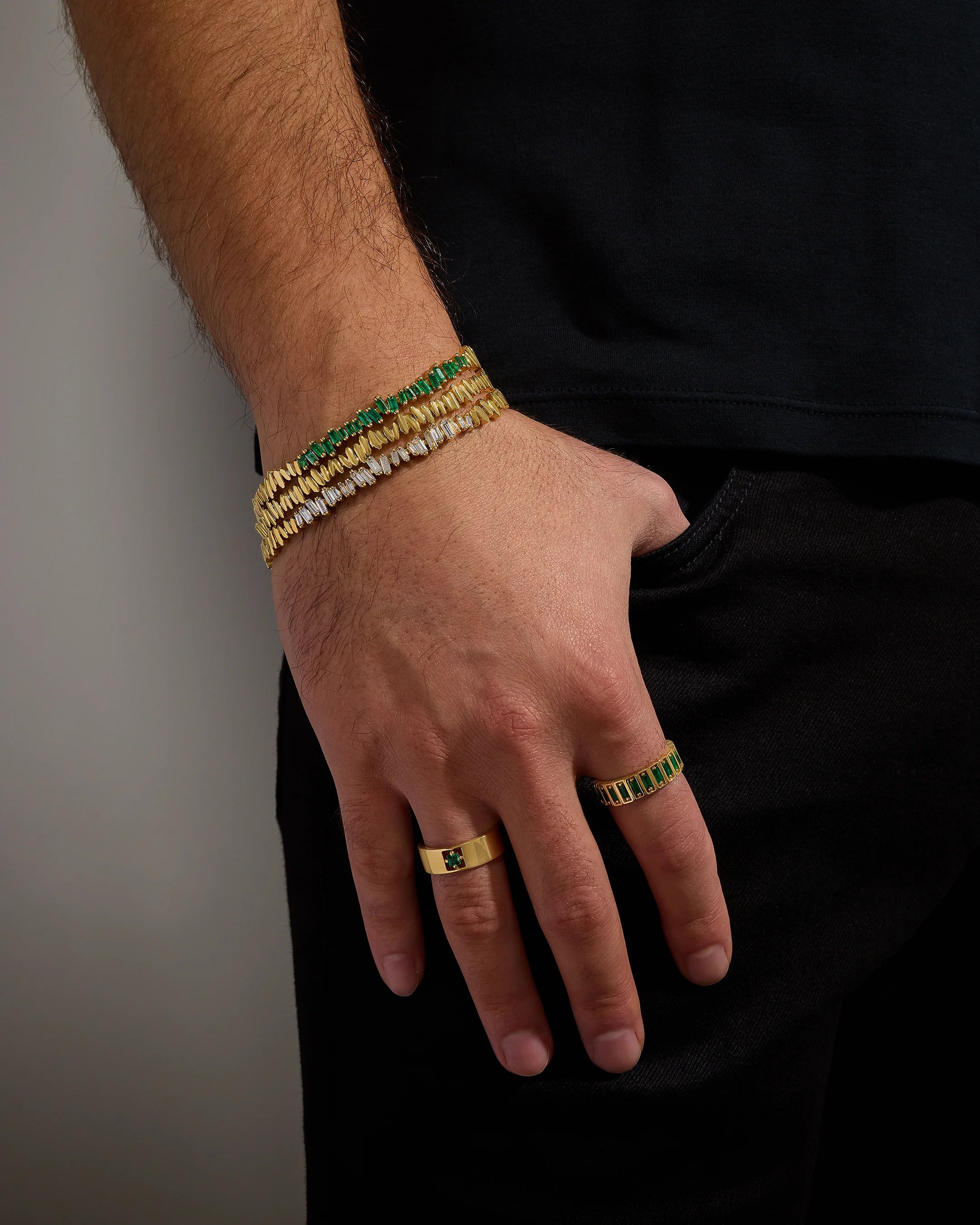 Suzanne Kalan Men's Golden Emerald ID Bracelet in 18k yellow gold