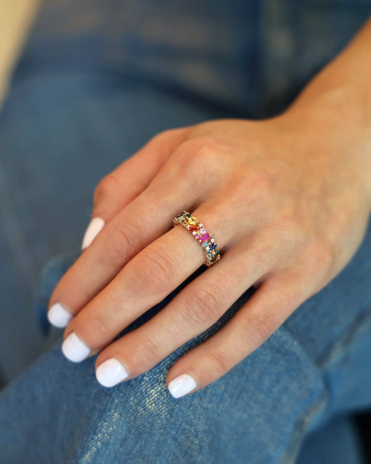 Suzanne Kalan La Fantaisie Rainbow Sapphire Eternity Band in 18k rose gold