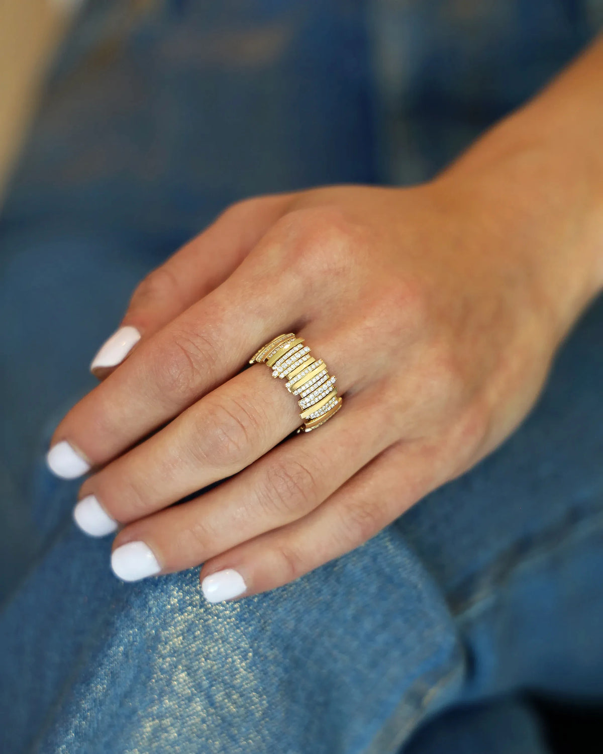 Suzanne Kalan Classic Gold Half Pave Milli Band in 18k yellow gold
