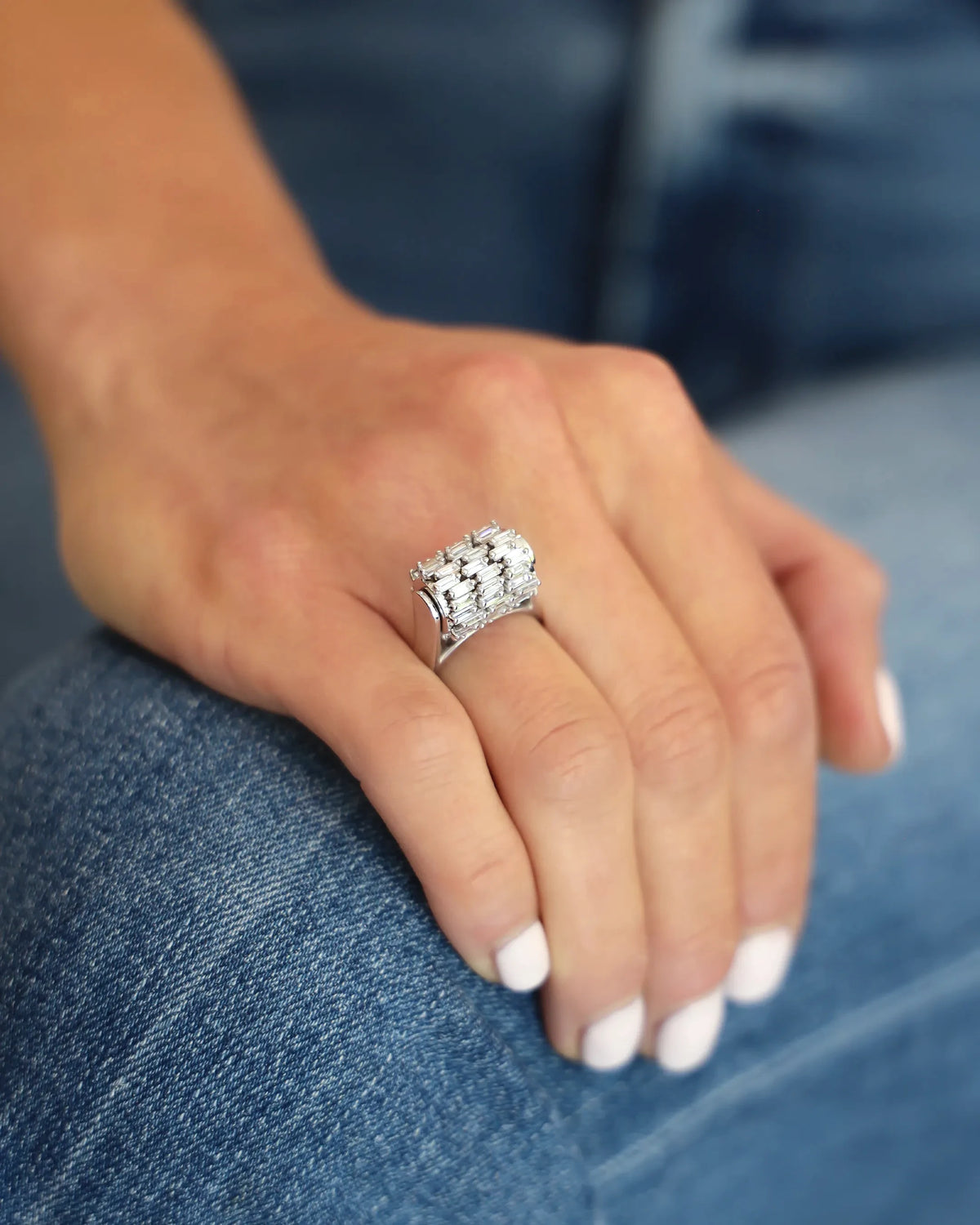 Suzanne Kalan Infinite Triple Row Diamond Spinner Ring in 18k white gold
