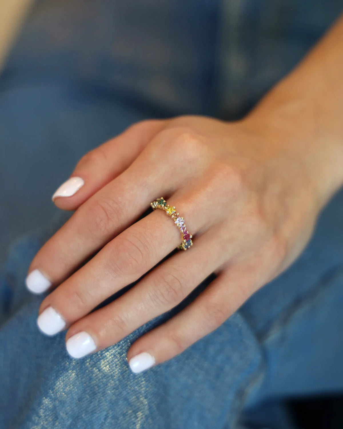 Suzanne Kalan Princess Anna Rainbow Sapphire Eternity Band in 18k yellow gold