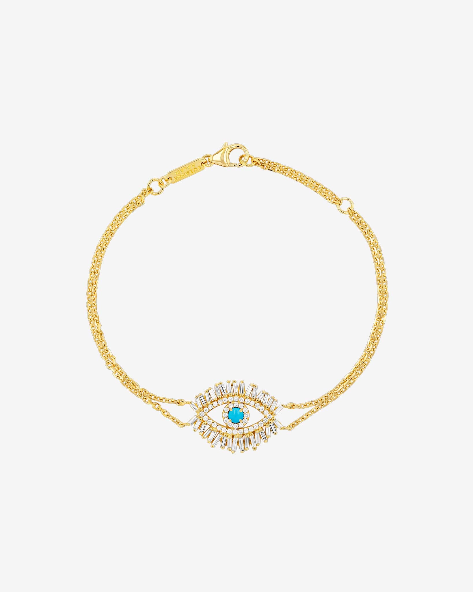 Suzanne Kalan Evil Eye Midi Turquoise Half Pavé Bracelet in 18k yellow gold