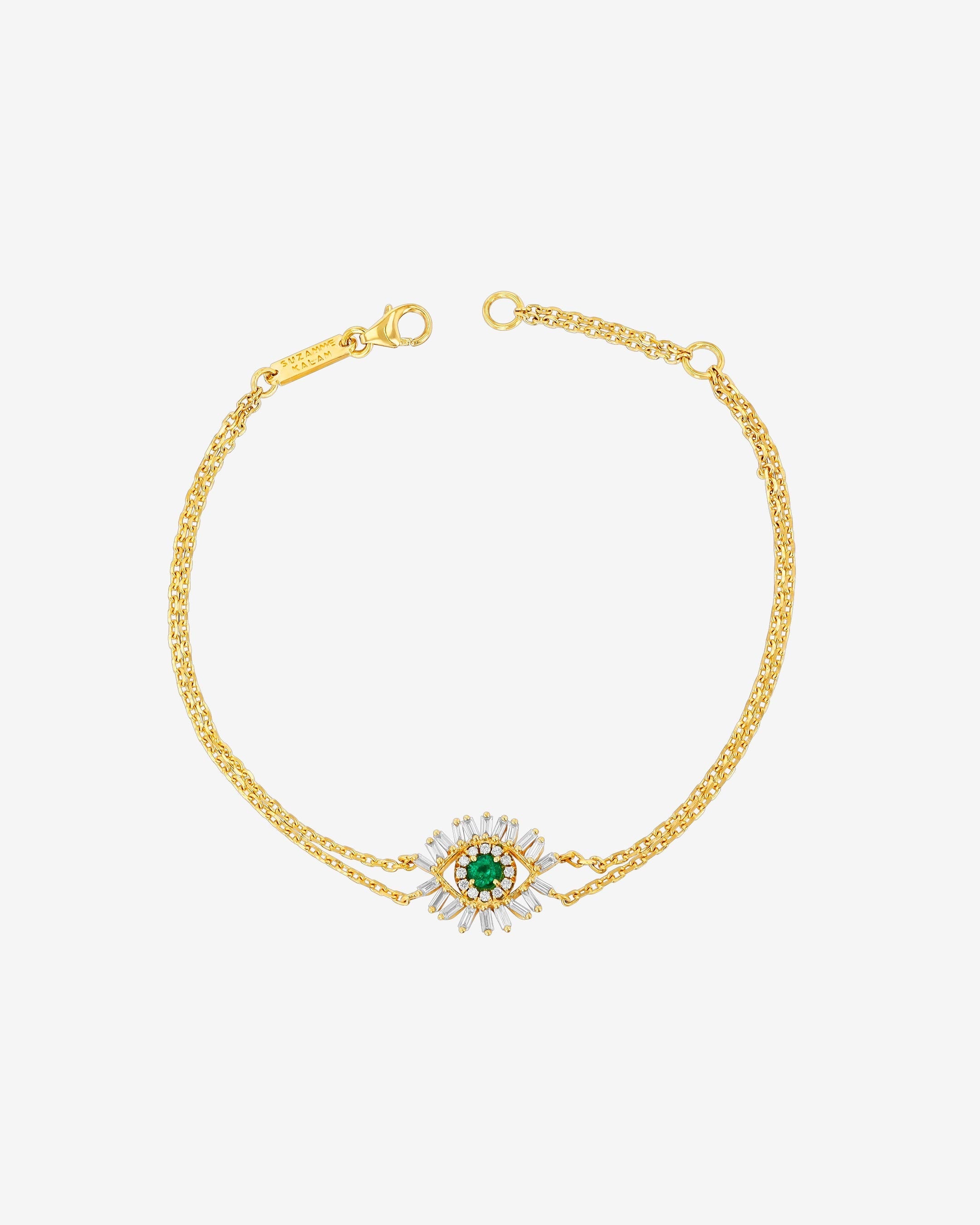 Suzanne Kalan Evil Eye Mini Emerald and Diamond Bracelet in 18k yellow gold