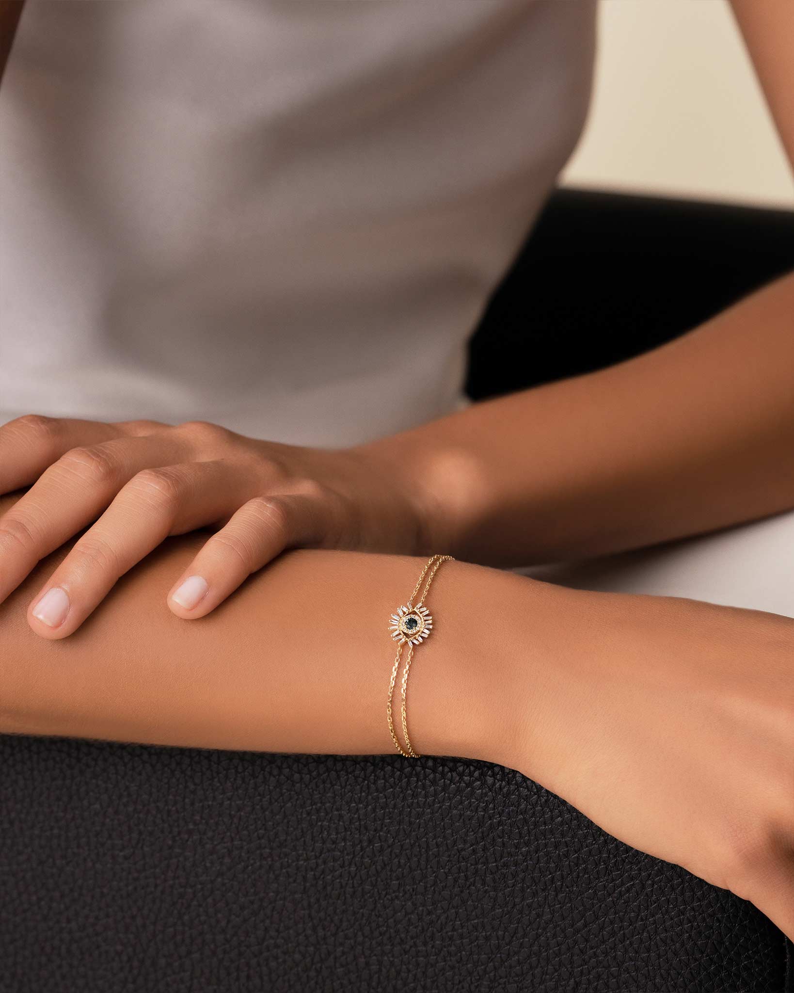Suzanne Kalan Evil Eye Mini Black Sapphire Bracelet in 18k yellow gold